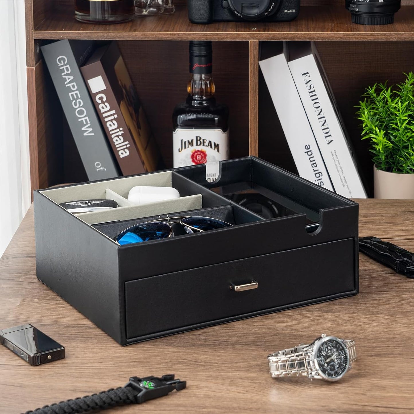 ProCase 2 Layers Valet Tray Gift for Men, Nightstand Organizer EDC Dump Catchall Trays with Phone Charging Station