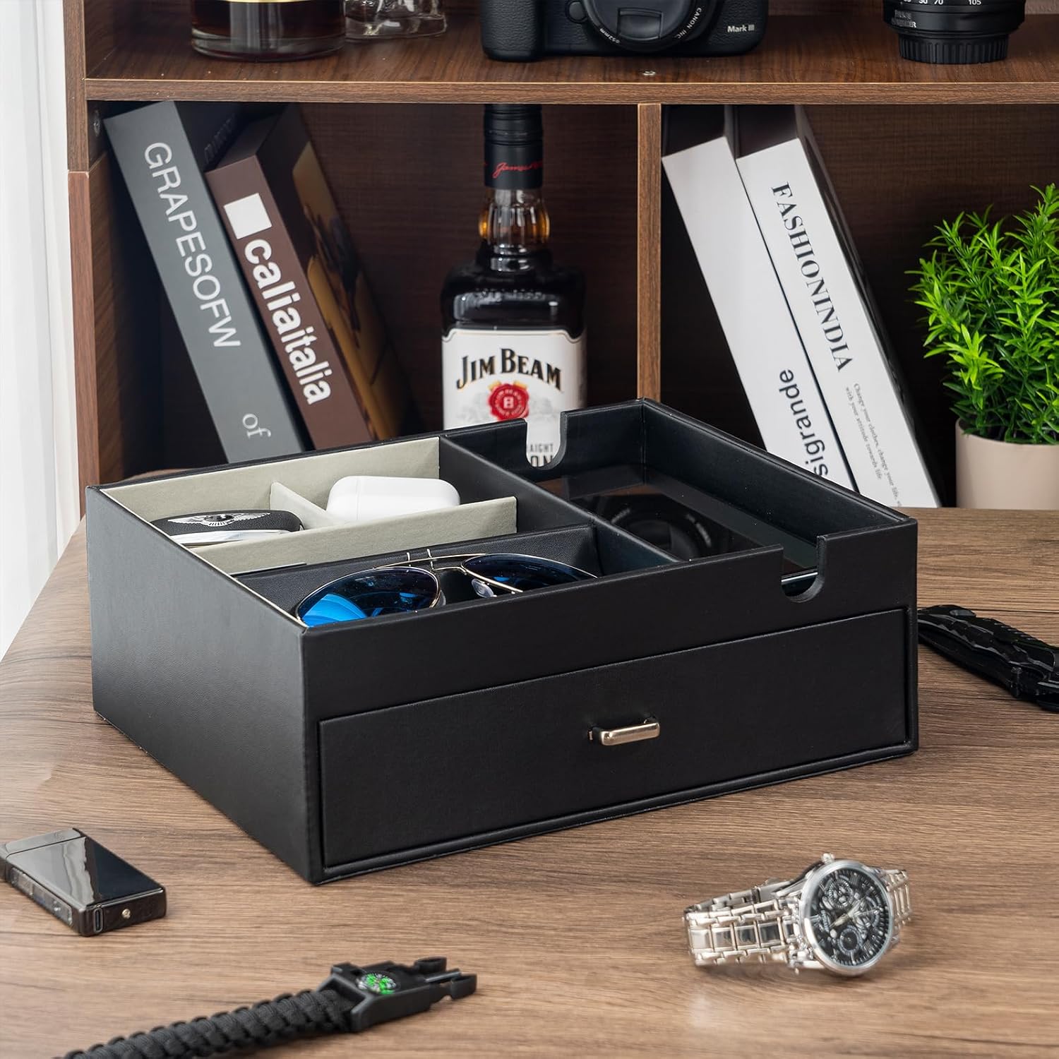 ProCase 2 Layers Valet Tray Gift for Men, Nightstand Organizer EDC Dump Catchall Trays with Phone Charging Station