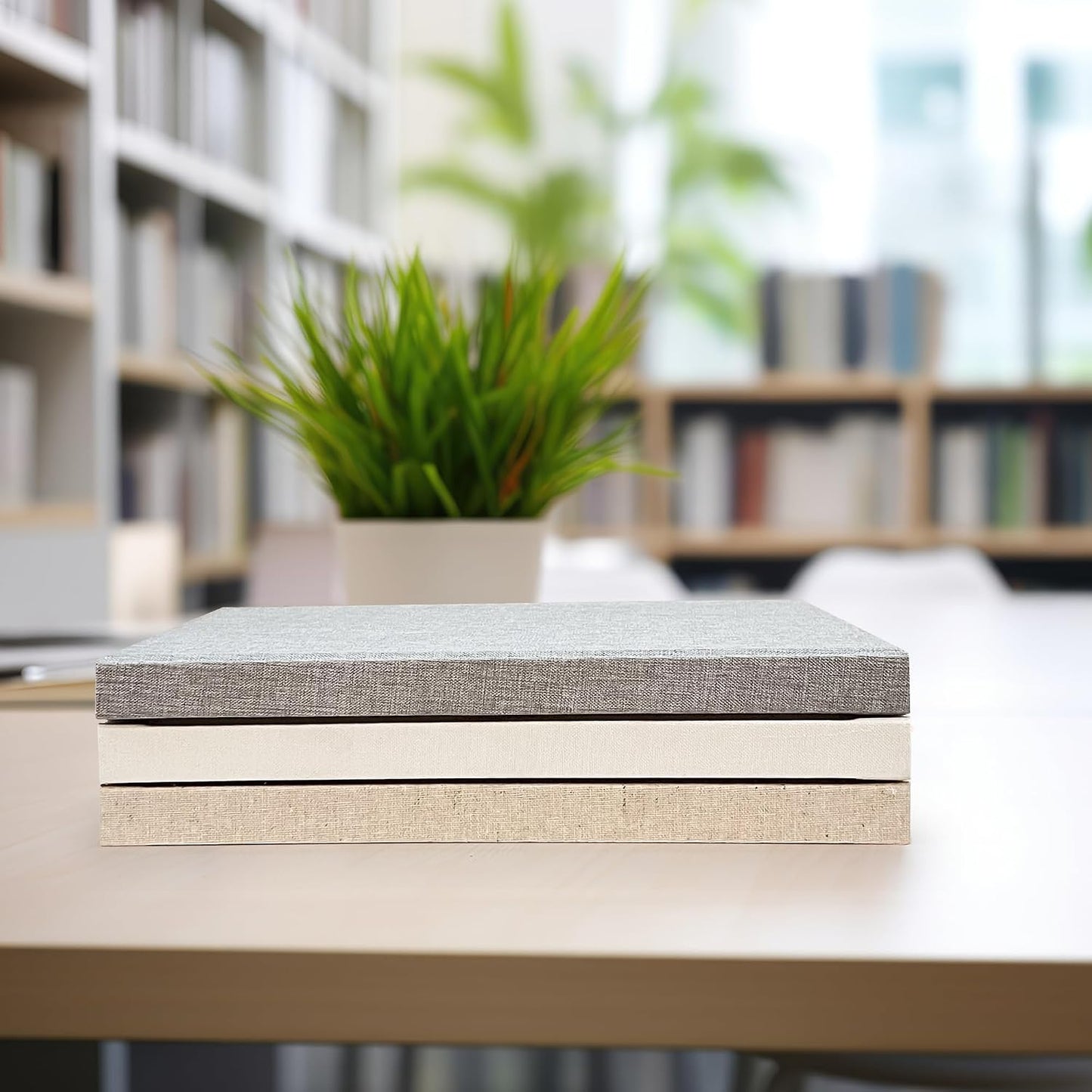 Decorative Linen Book Set / White, Grey, Cream / Set of 3
