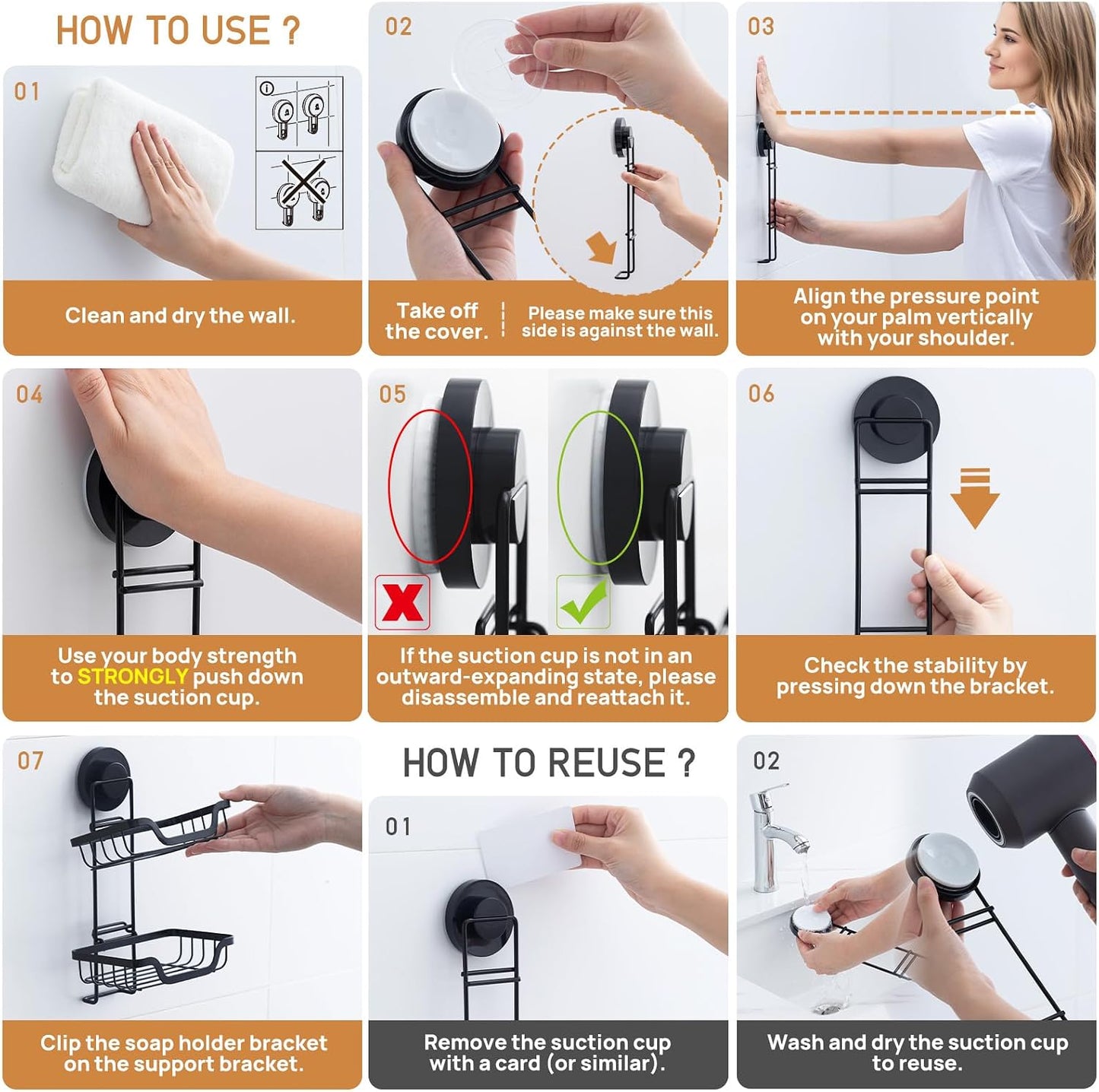 Bar Soap Holder for Shower Wall / Black / 2 Tire