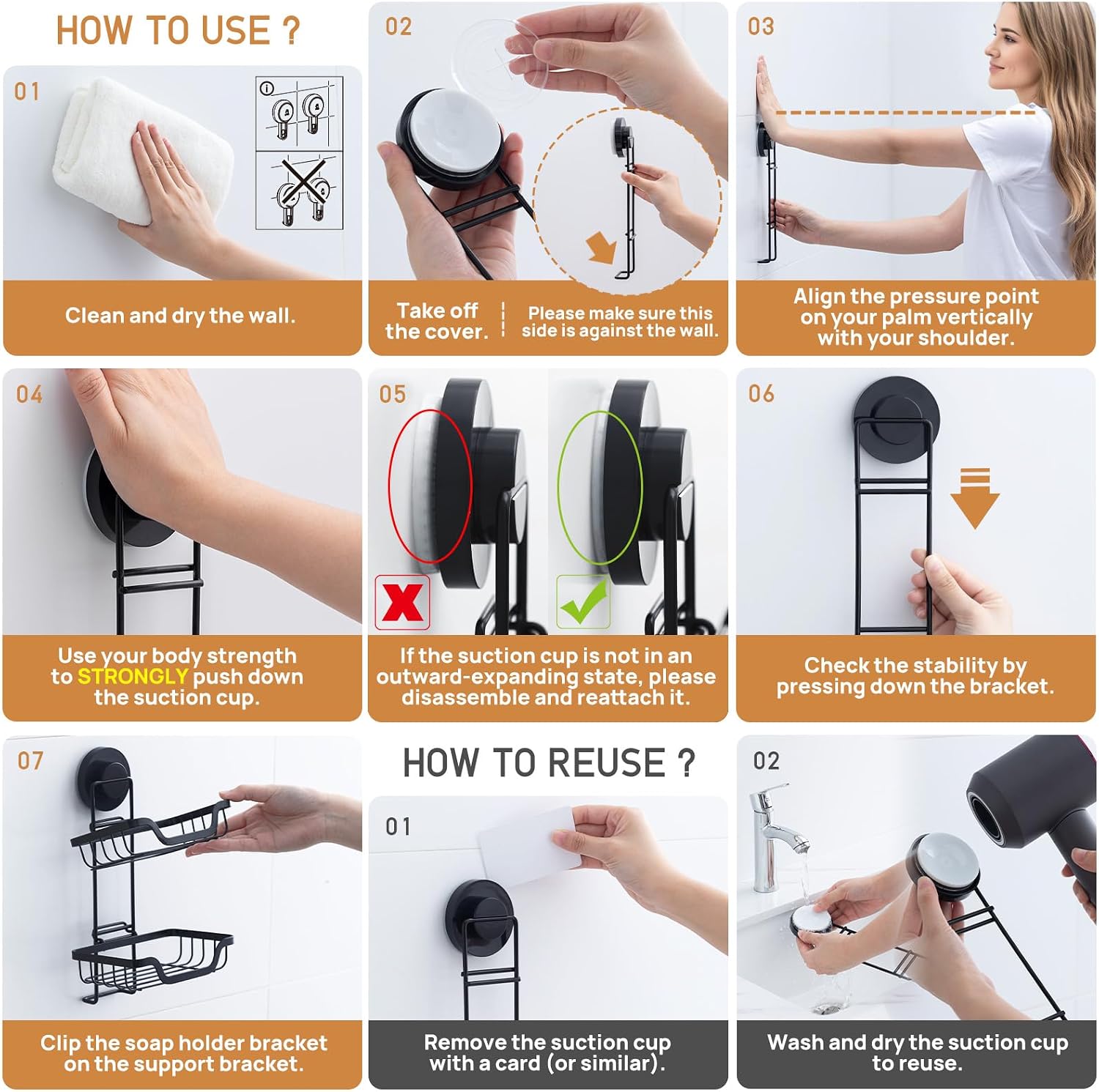 Bar Soap Holder for Shower Wall / Black / 2 Tire