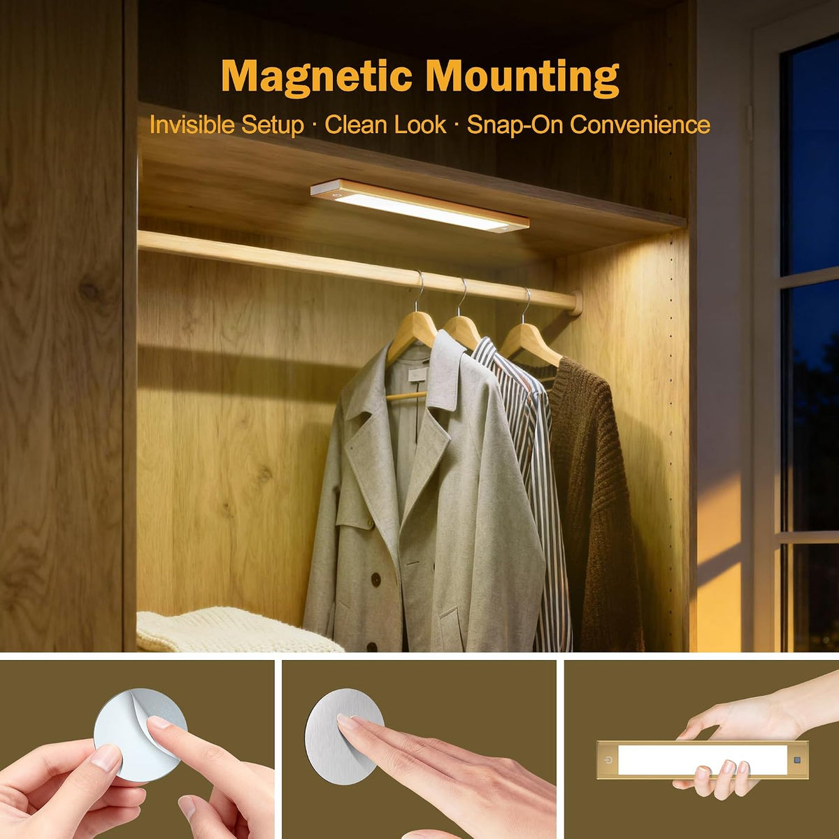 V4light Motion Sensor Cabinet Light, Rechargeable, Dimmable, 2Pcs, 9in | Gold aluminum, magnetic wireless, 1800mAh, 3