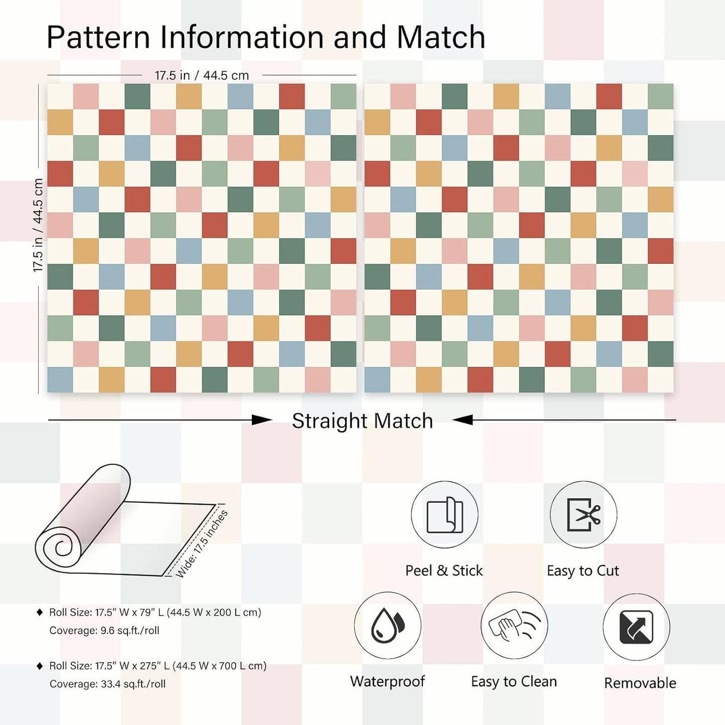 Colorful Checkered Wallpaper Peel and Stick Green Pink / 17.5 x 79 / Colorful Wallpaper / Blue