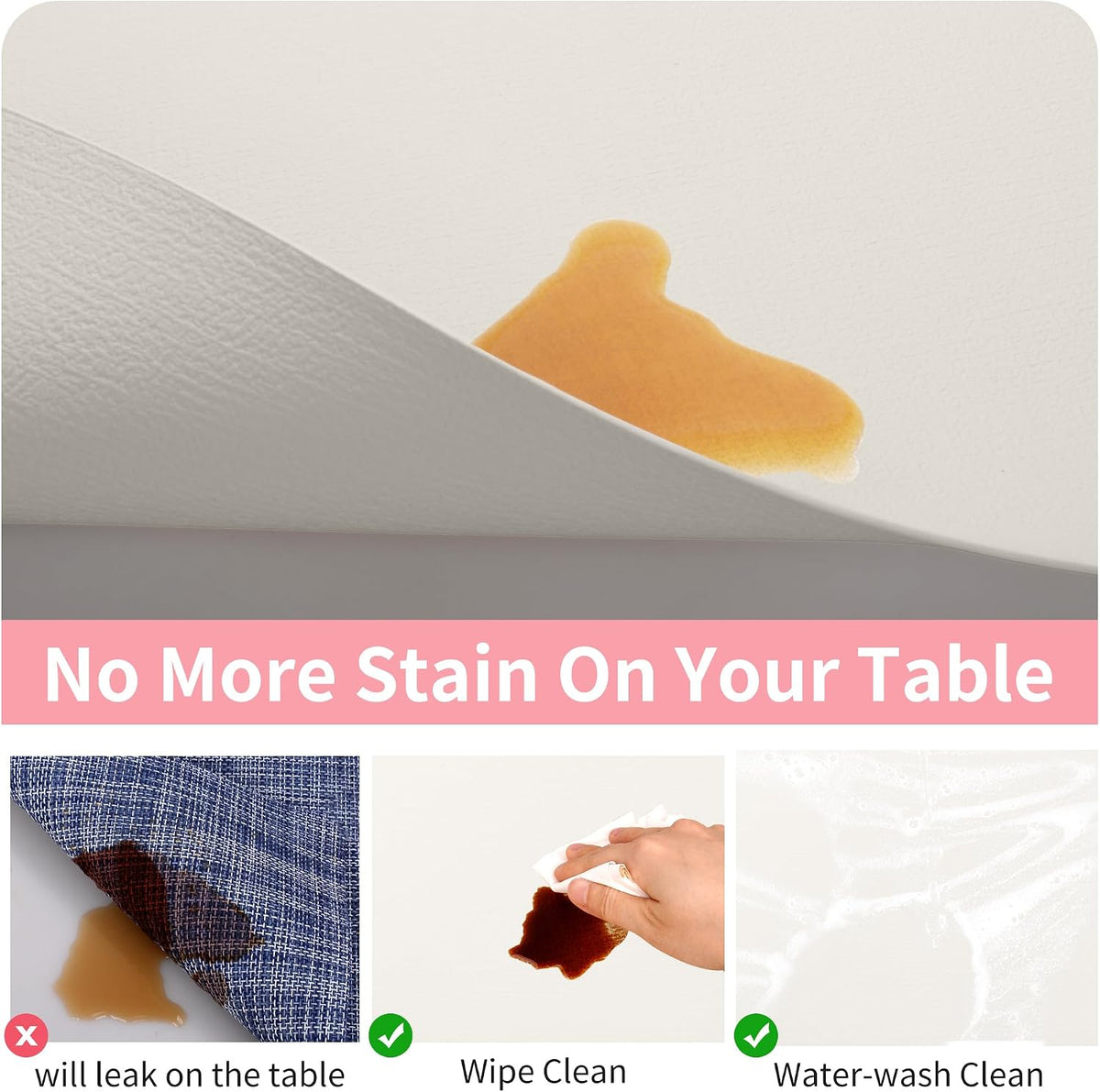 Maxpearl Faux Leather Placemats Set of 8, Easy to Clean, Ivory White | Waterproof - Heat Resistant - Non Slip - Wipe