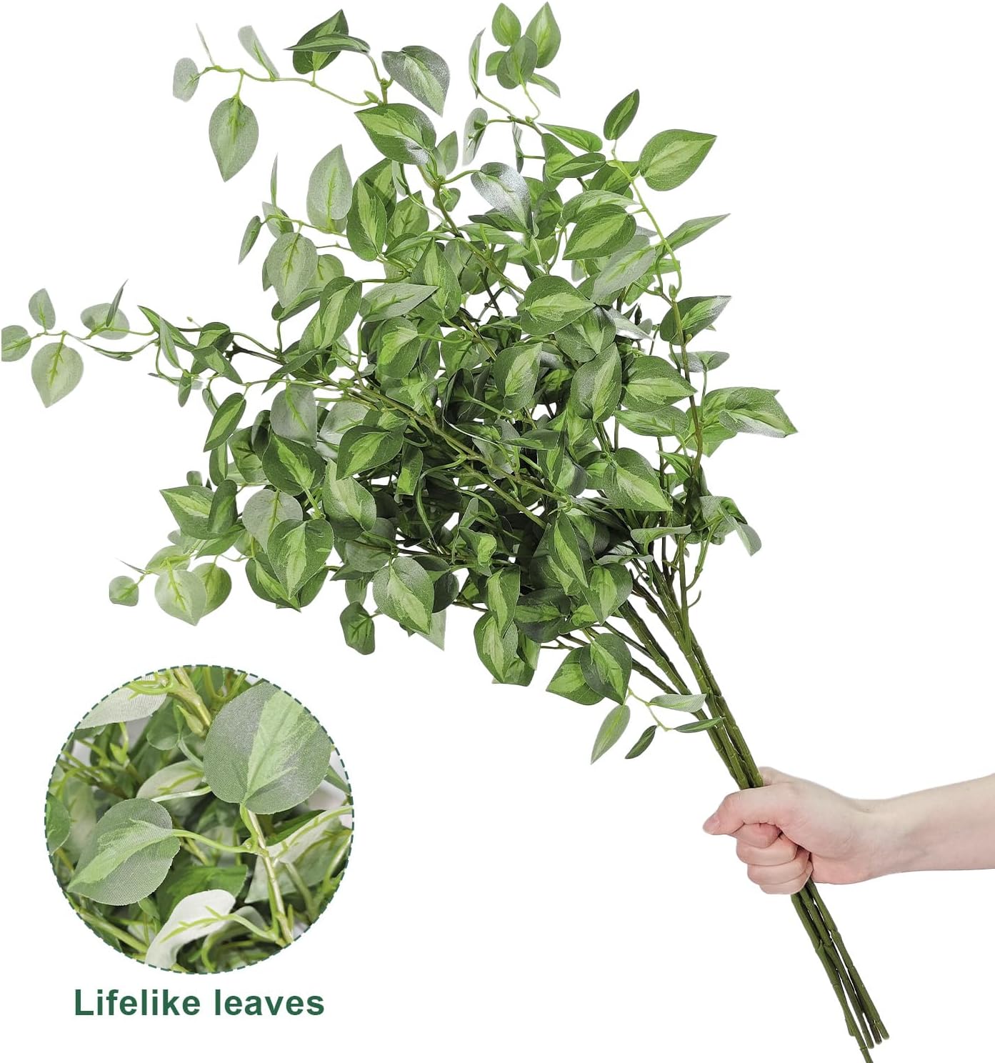 Long Artificial Stems Faux Greenery Stems for vase Faux Leaves Fake / Green / 32.7 Inch / Set of 6