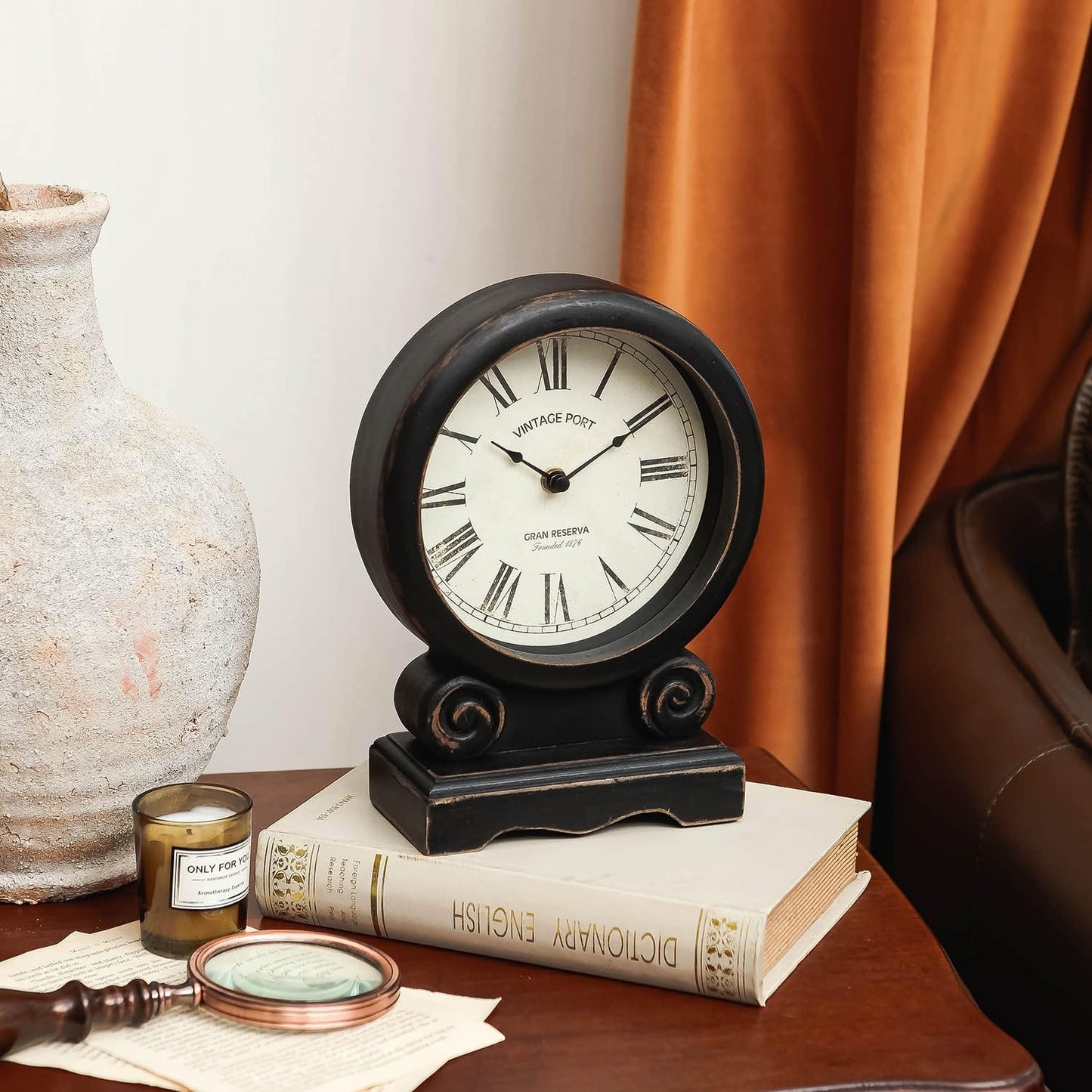 NIKKY HOME Mantel Clock, Silent-Non-Ticking Battery-Operated Home Decor | Retro Wooden Table Clocks for Living Room