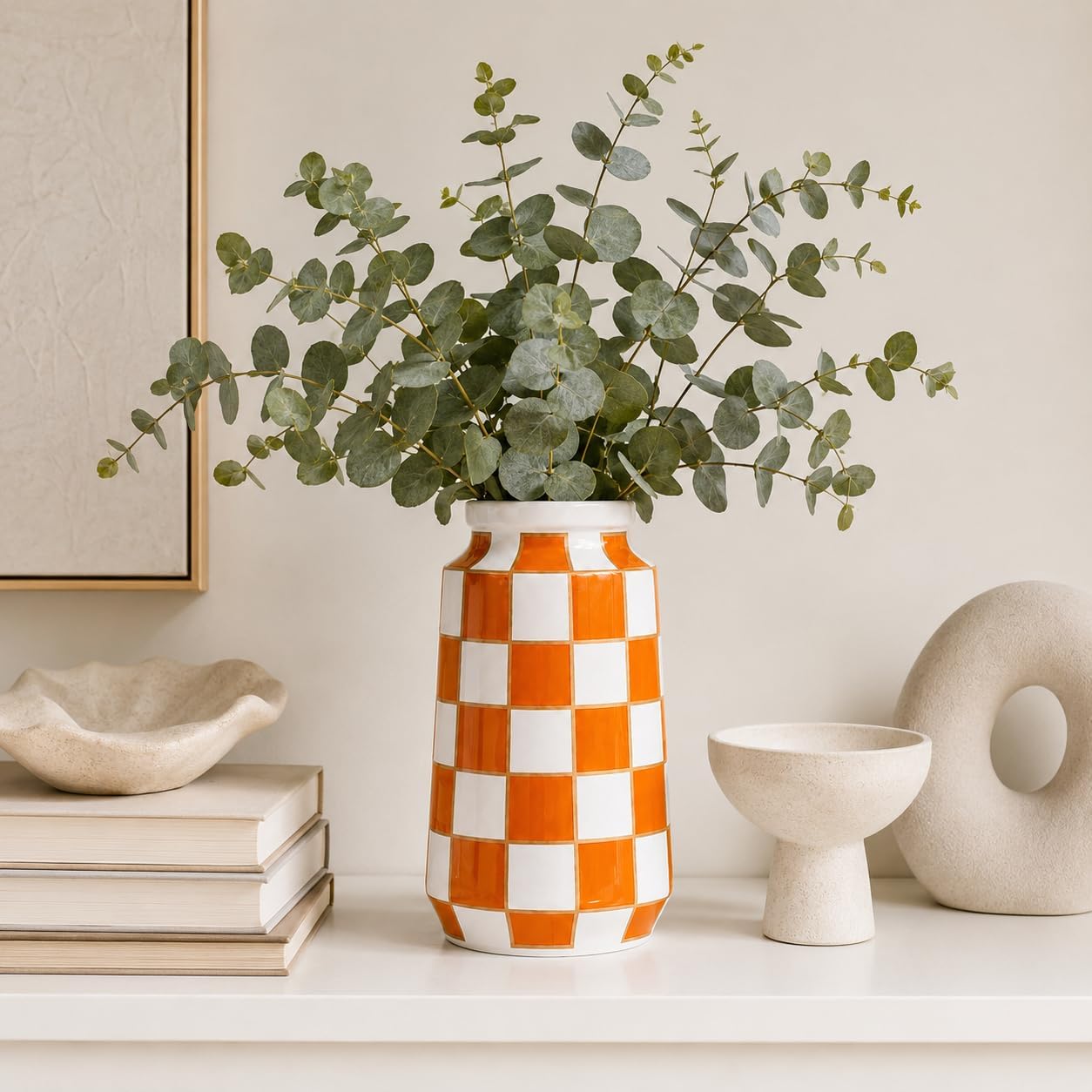 Black and White Ceramic Vase / Orange