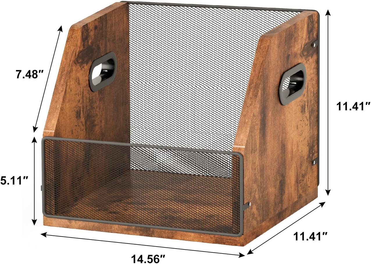 Homeiju Vinyl Record Storage, Record Box Case Crate, Vinyl Record Album Holder, Metal & Wooden LP Record Crate, Holds