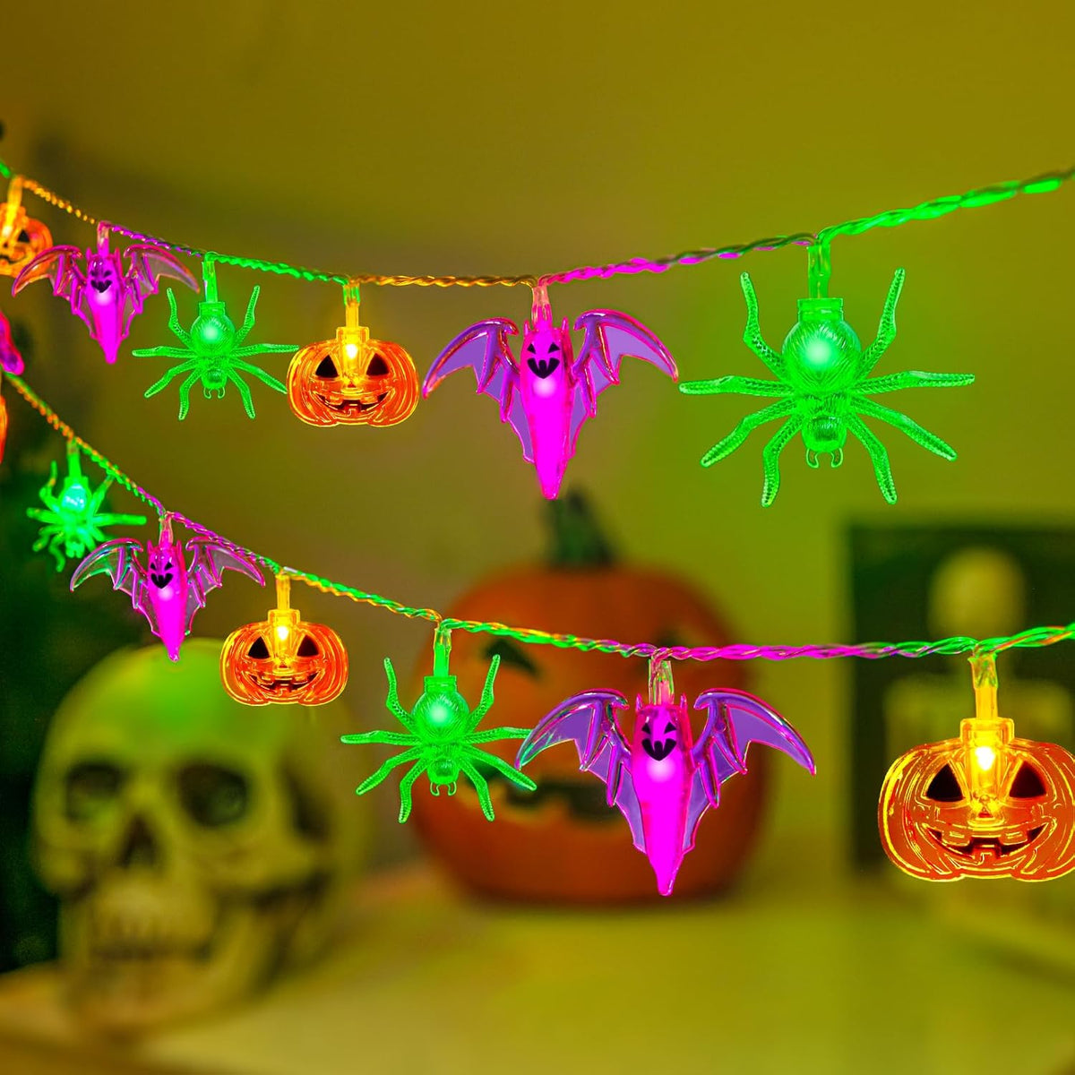 Halloween Lights Indoor Battery Operated 10FT 20LED Orange-Purple-Green