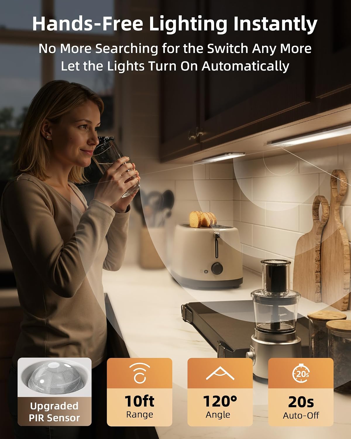 EZVALO 134 LED Under Cabinet Lights, 4000mAh Rechargeable Motion Sensor Light Indoor, Dimmable Magnetic Closet Lights