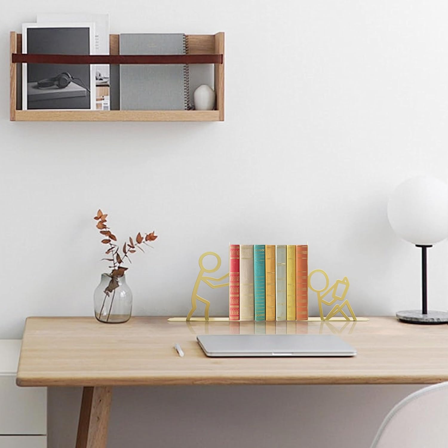 Metal Unique Office Desk Bookends Decorative Book Ends Reading Decor Bookshelf Decor / Gold
