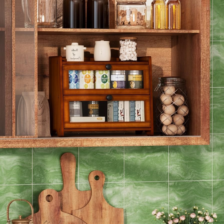 BAMBANG Bread Box for Kitchen Countertop, Extra Large Bamboo Bread Storage Container for Homemade Bread, Double Layer