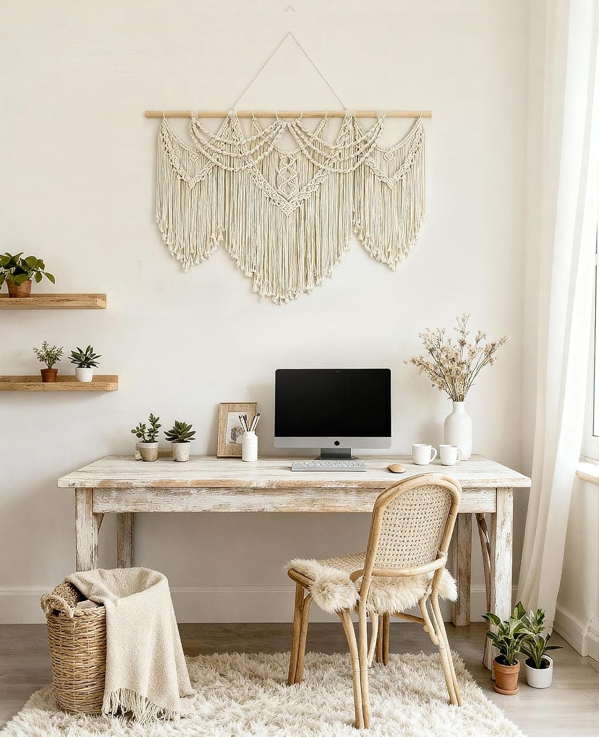 Boho Wall Tapestry / 32"L x 43"W / Tassel / 43 x 32