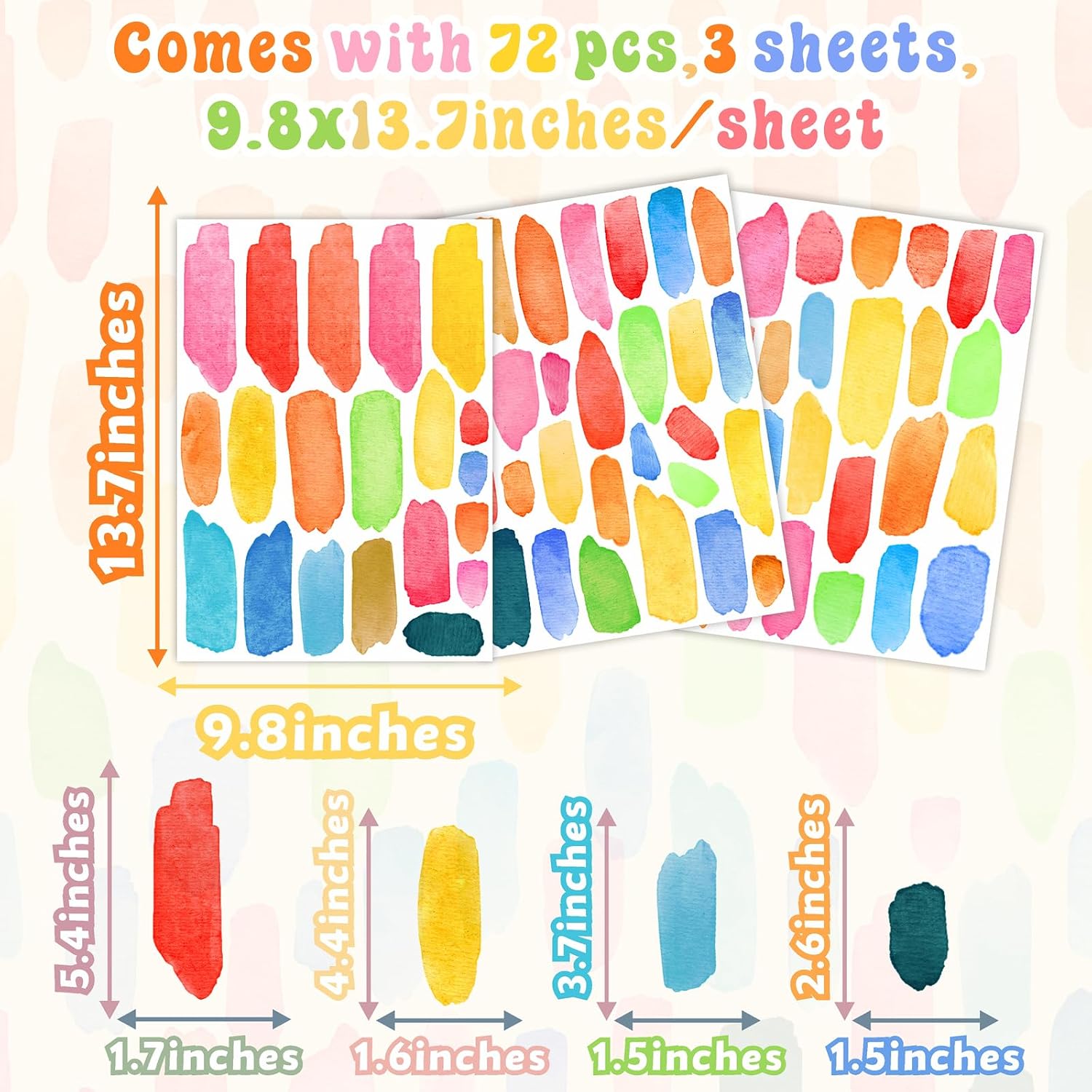 Line Wall Stickers Watercolor Wall Decals Peel and Stick Multi Color Abstract Stripes / Colorful