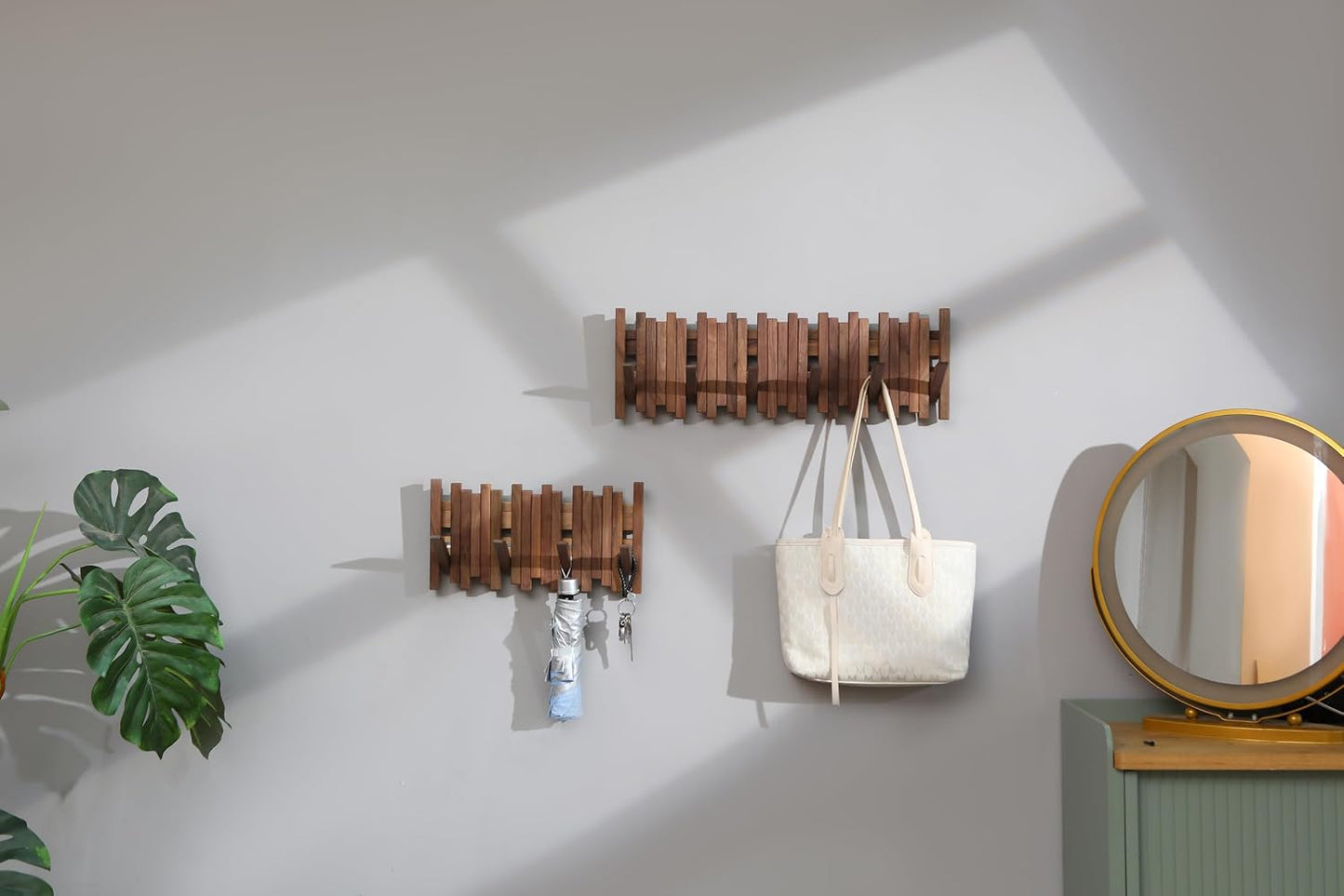 Hardwood Wall Mounted Piano Coat Rack| Flip Down Wall Hook Rack 6 Hooks|Heavy Duty Coat Hooks.Made of Black Walnut.Wall