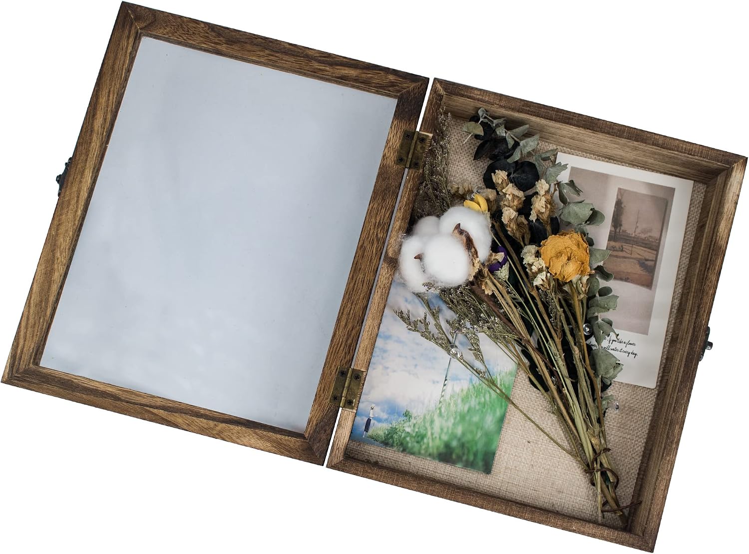 GraduatePro Shadow Box Frame 8x10 Display Case with Linen Back, Real Glass Window Door with Hinge, Picture Frame
