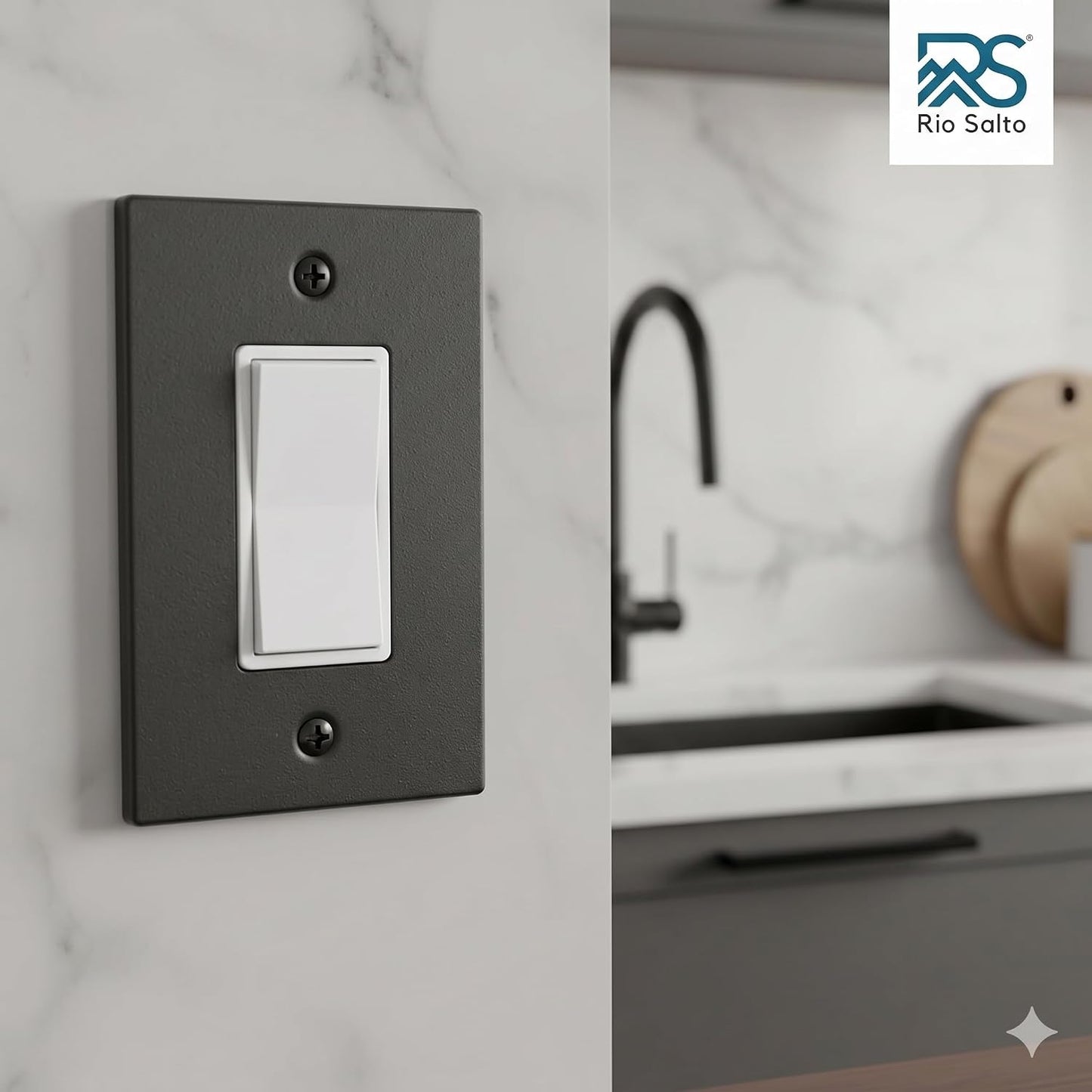 Rio Salto Forge Collection Matte Black Rocker Light Switch Cover 5-Pack Heavy Gauge Metal Wall Plates 5" x 3.13" with