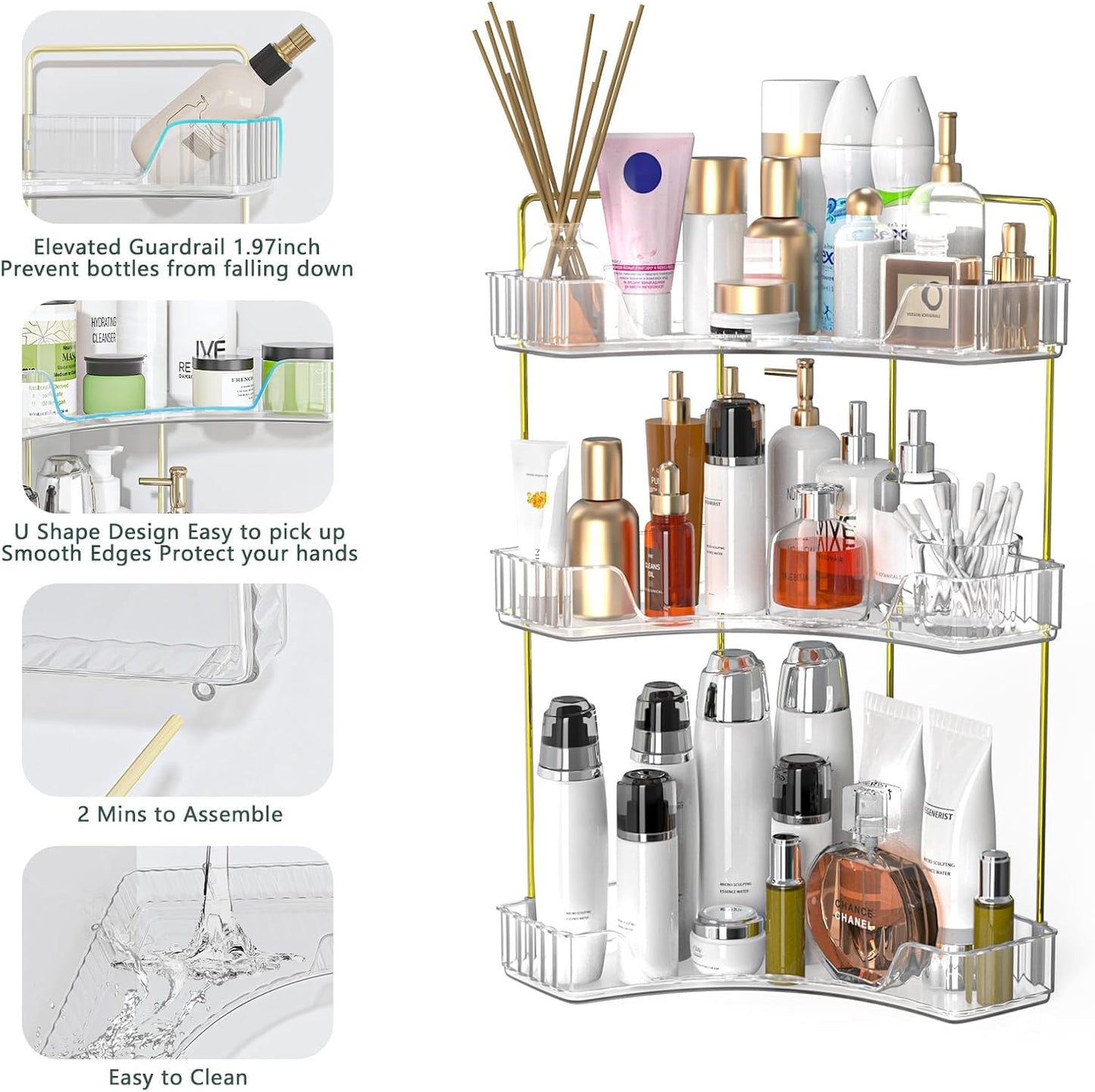 Webetop Corner Bathroom Organizer, 3 Tier Storage for Countertop | Multi Level Storage, Compact Design, Beauty