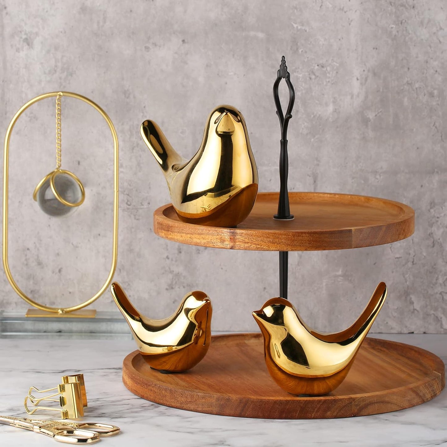 Bird Decor Figurine Ceramic Bird Statue Small Modern Figurines Home Decor / Gold / Set of 3