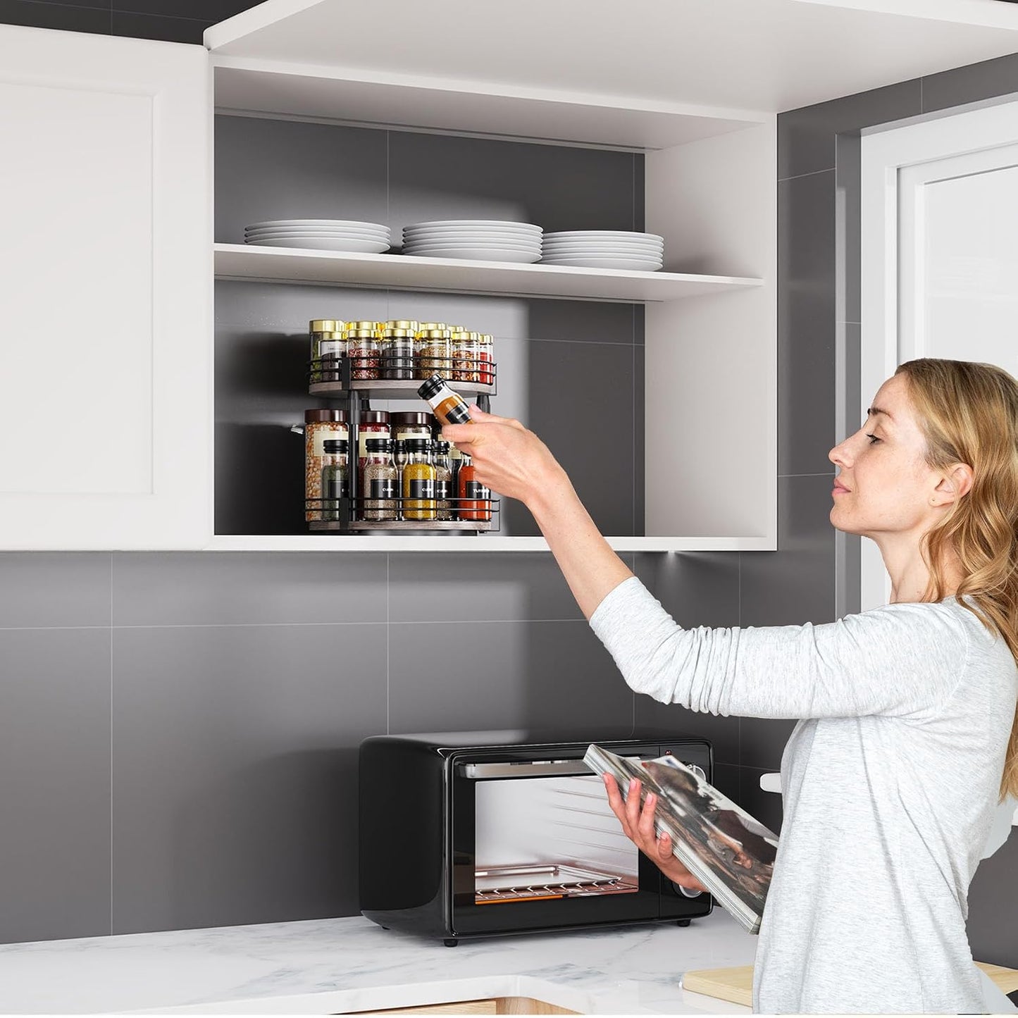 Across-Star Lazy-Susan-Organizer-Spice-Rack, Rotating Spice Organizer For Cabinet Pantry, Seasoning Holder Spice Shelf