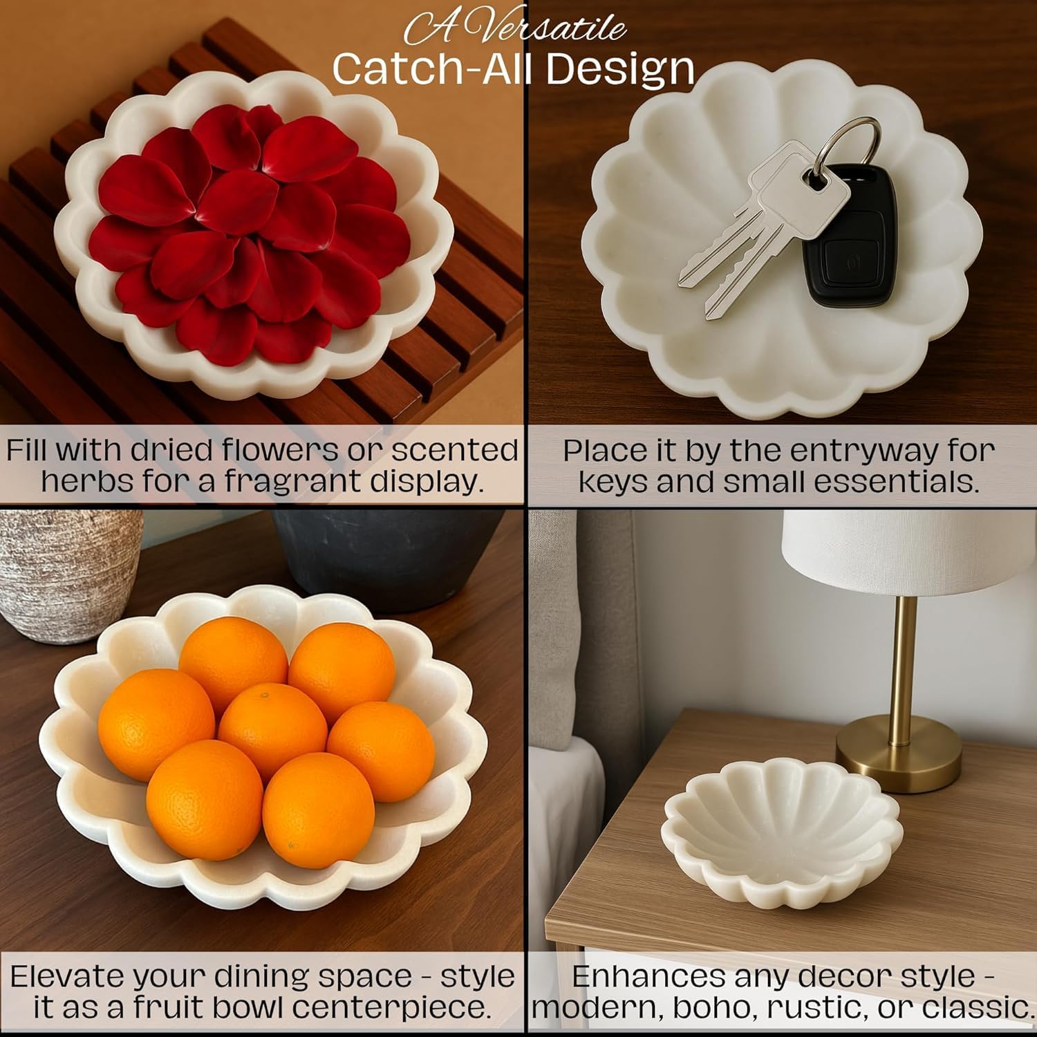 Ruffle Scalloped Fluted Key/Fruit Ring Dish / 6 Inches / White