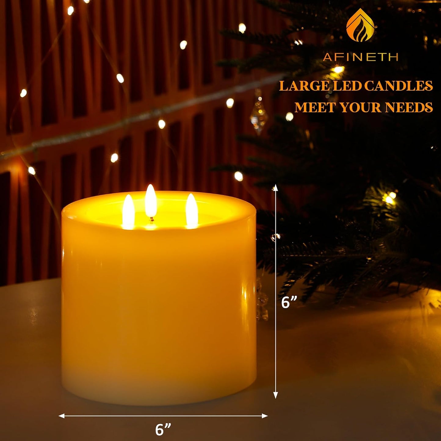 Extra Large Flameless Candles with 3 Wicks, 6"x6" Real Wax Battery Operated Candles with Remote and Timer, Flickering