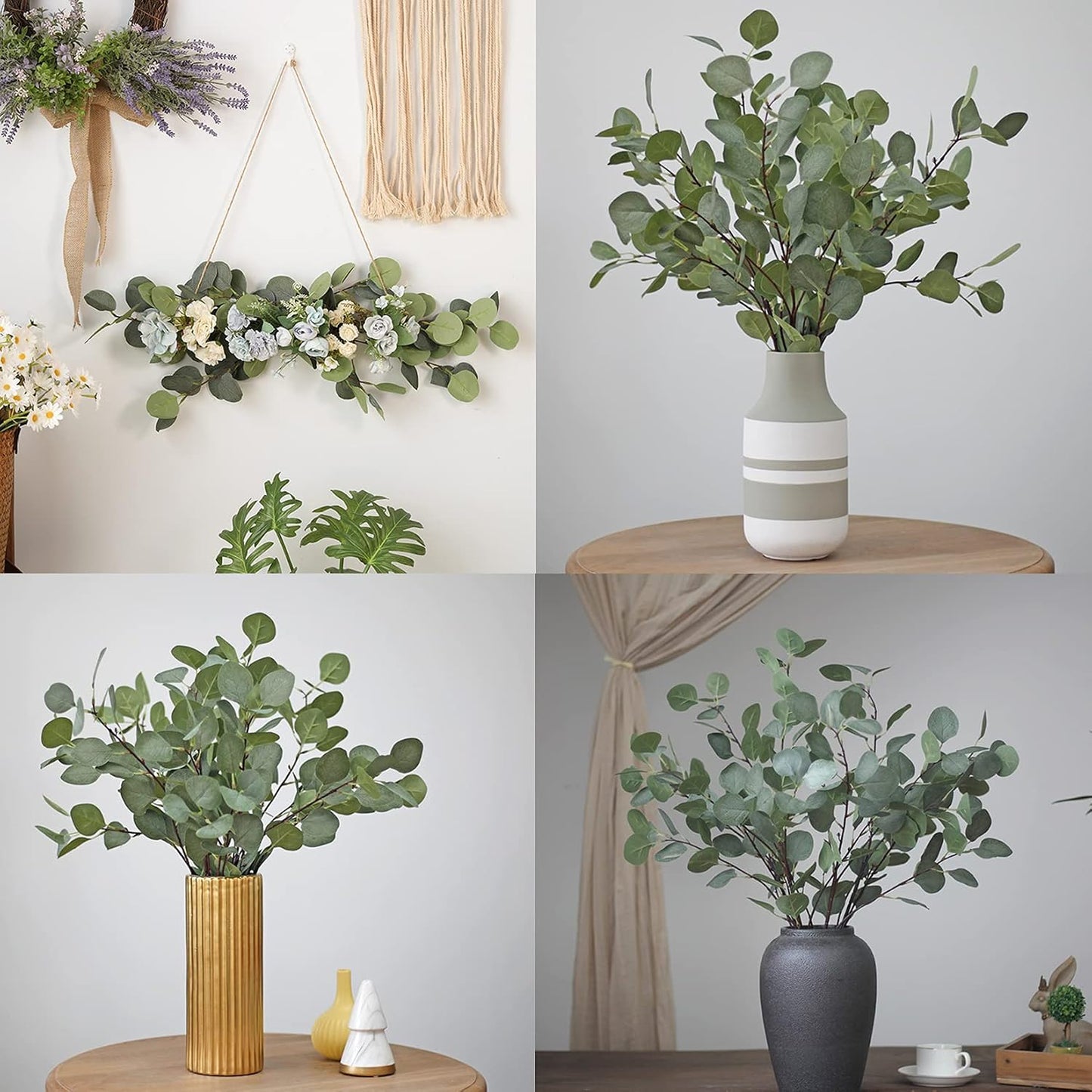 Faux Dollar Eucalyptus Leaf Branches in Grey Green / Silver / 35 Inch / Set of 6