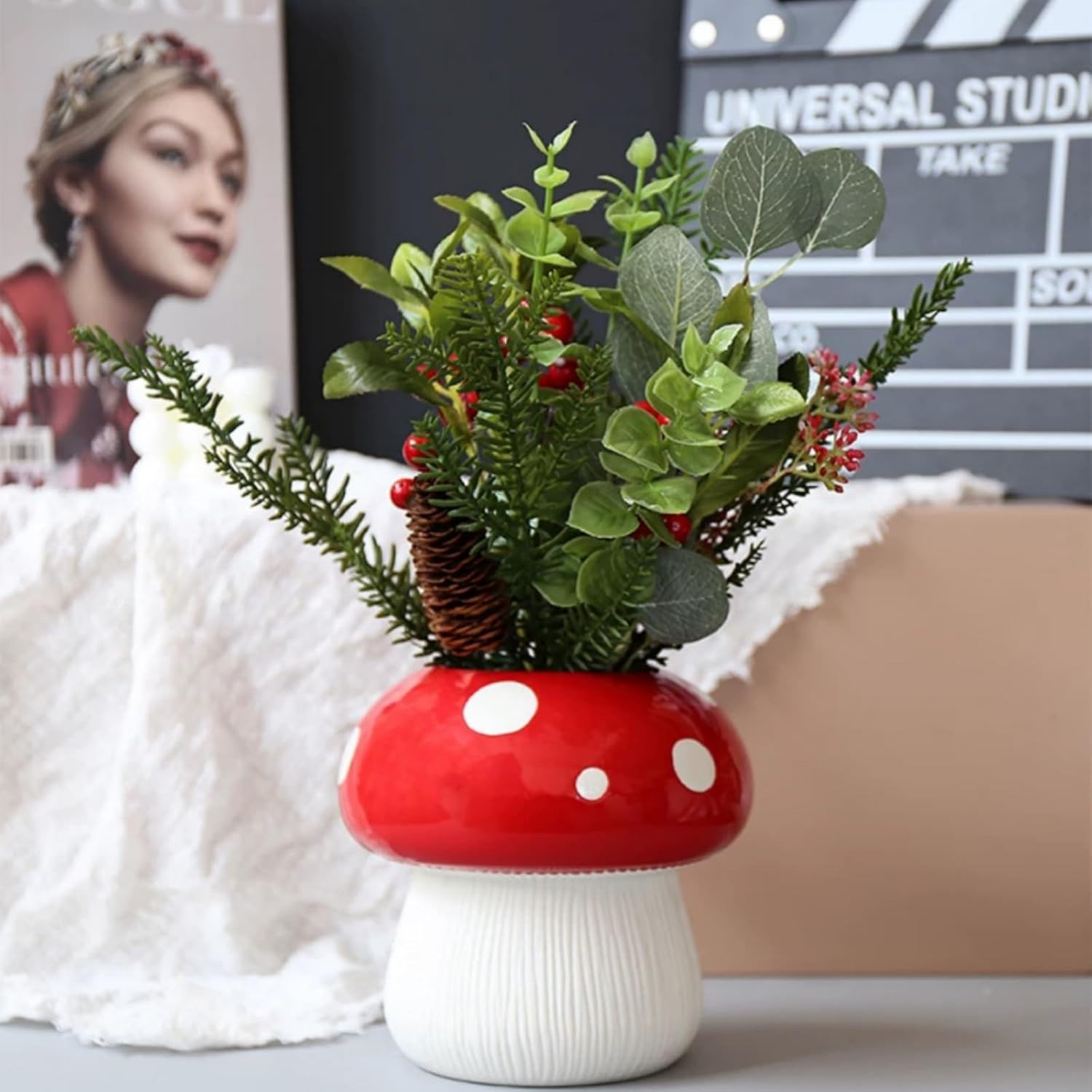 Mushroom Flower Vase Ceramic Vases Planter Decorative Mushroom Vase