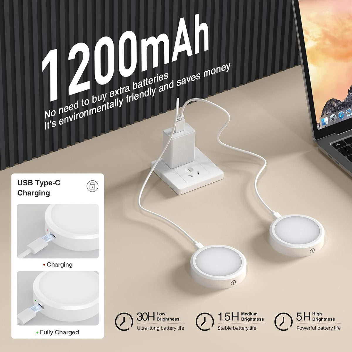 Puck Lights with Remote Control Rechargeable, Full-Screen Wireless LED Under Cabinet Lighting with Light Guide Plate,3