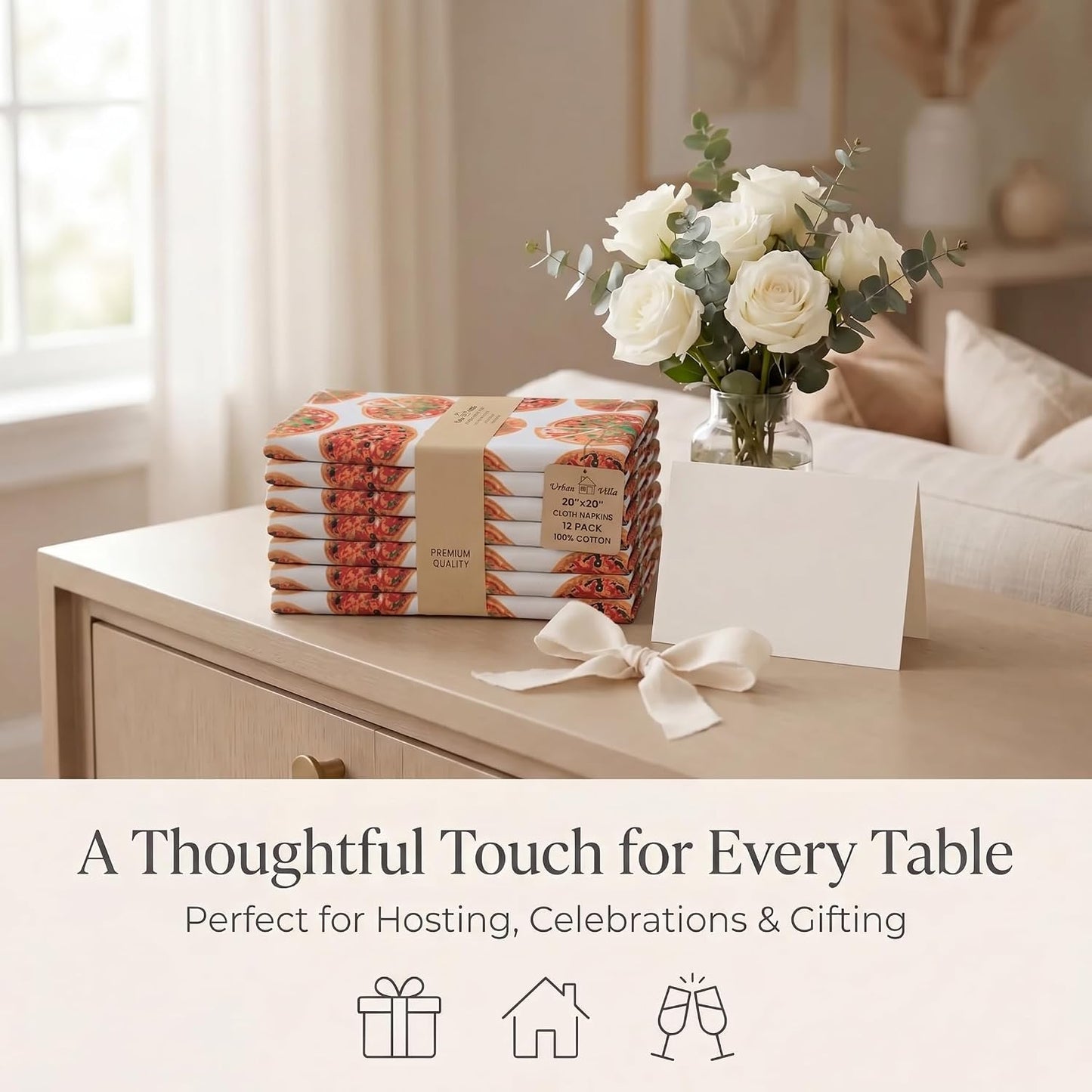 Urban Villa Cloth Napkins Cotton 20x20 (Set of 12) Pizza-Print