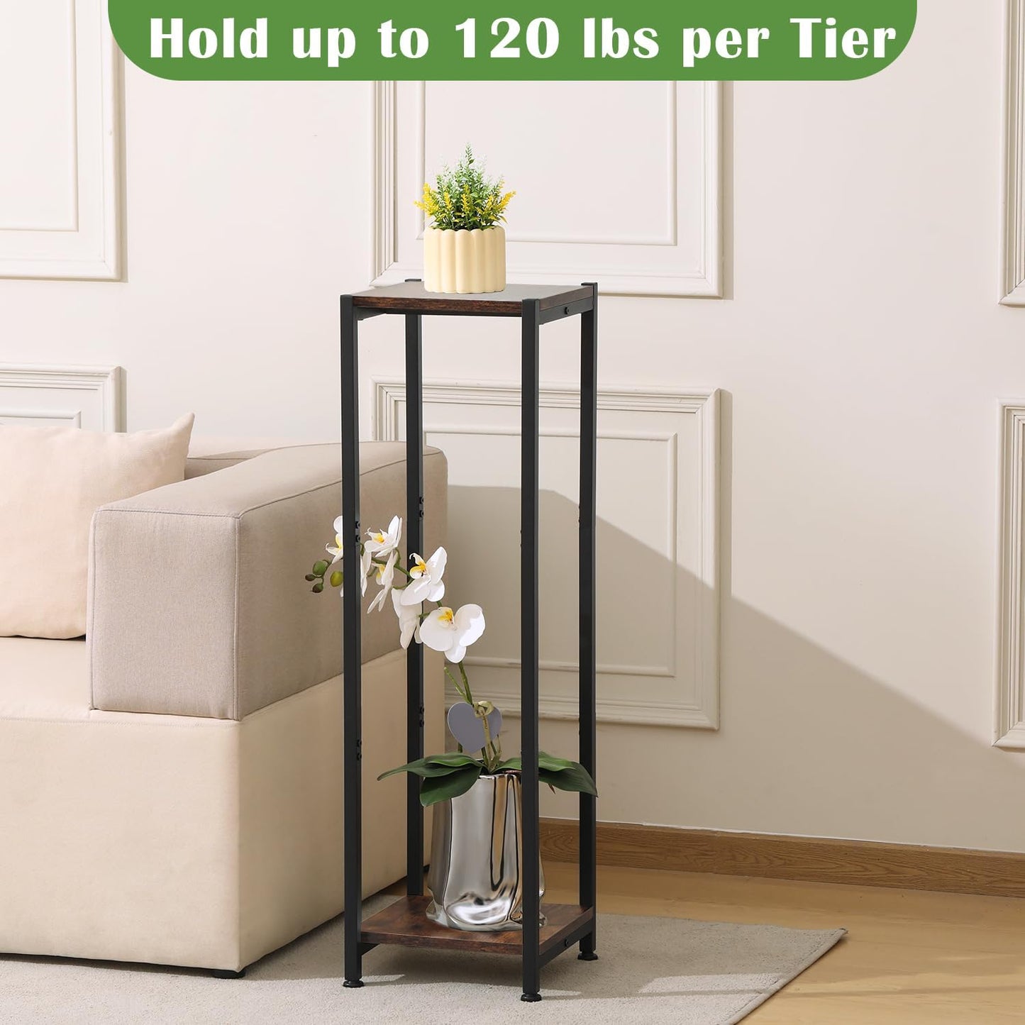 Dipion 40 Inch Tall Plant Stand Indoor,2 Tier Pedestal Stand,Rustic Brown | Rock-Solid Stability,Adjustable