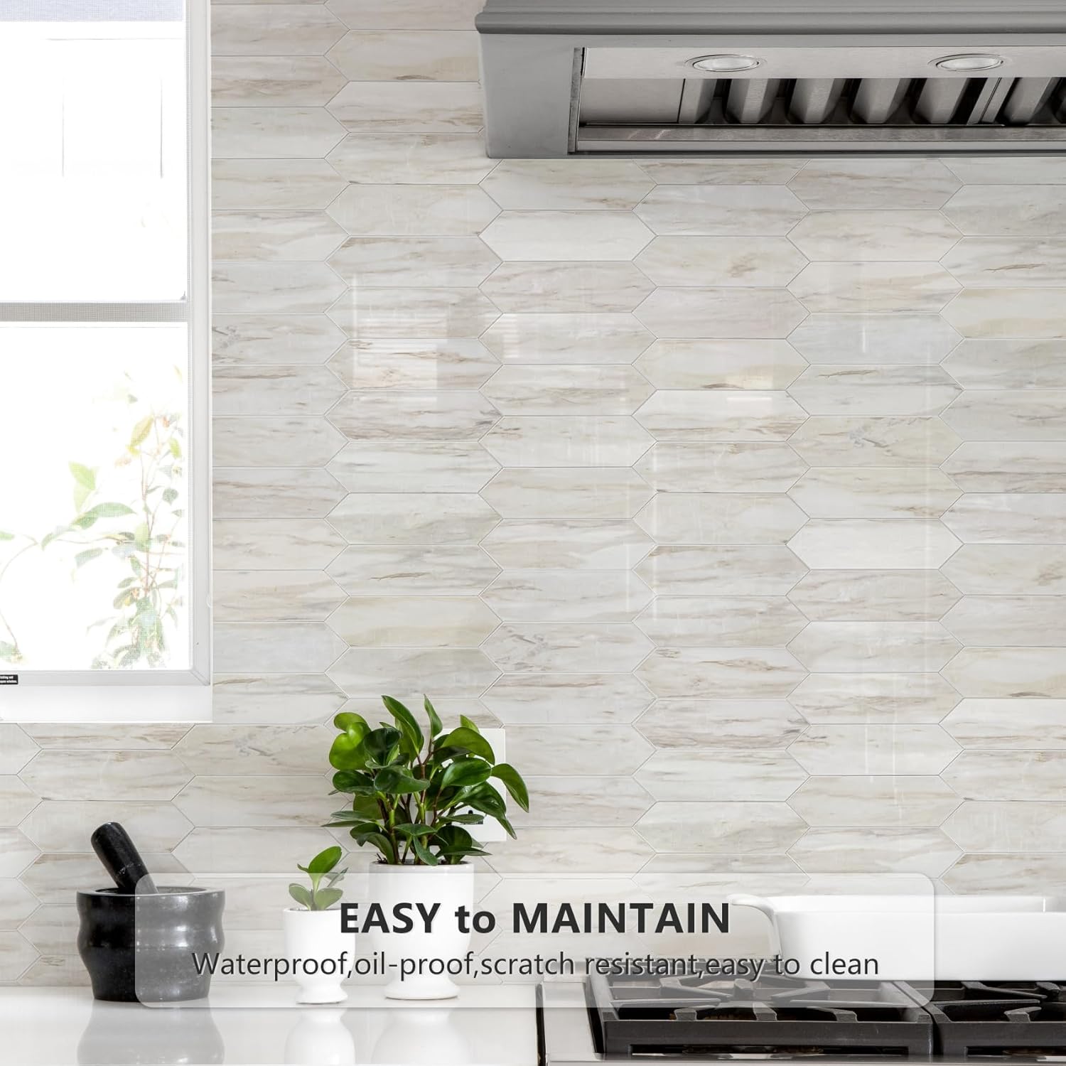 Glossy Wood Marble Grain Backsplash / Glossy Wood Marble Pinkish Grain / 12.8 x 12.8 / Set of 10