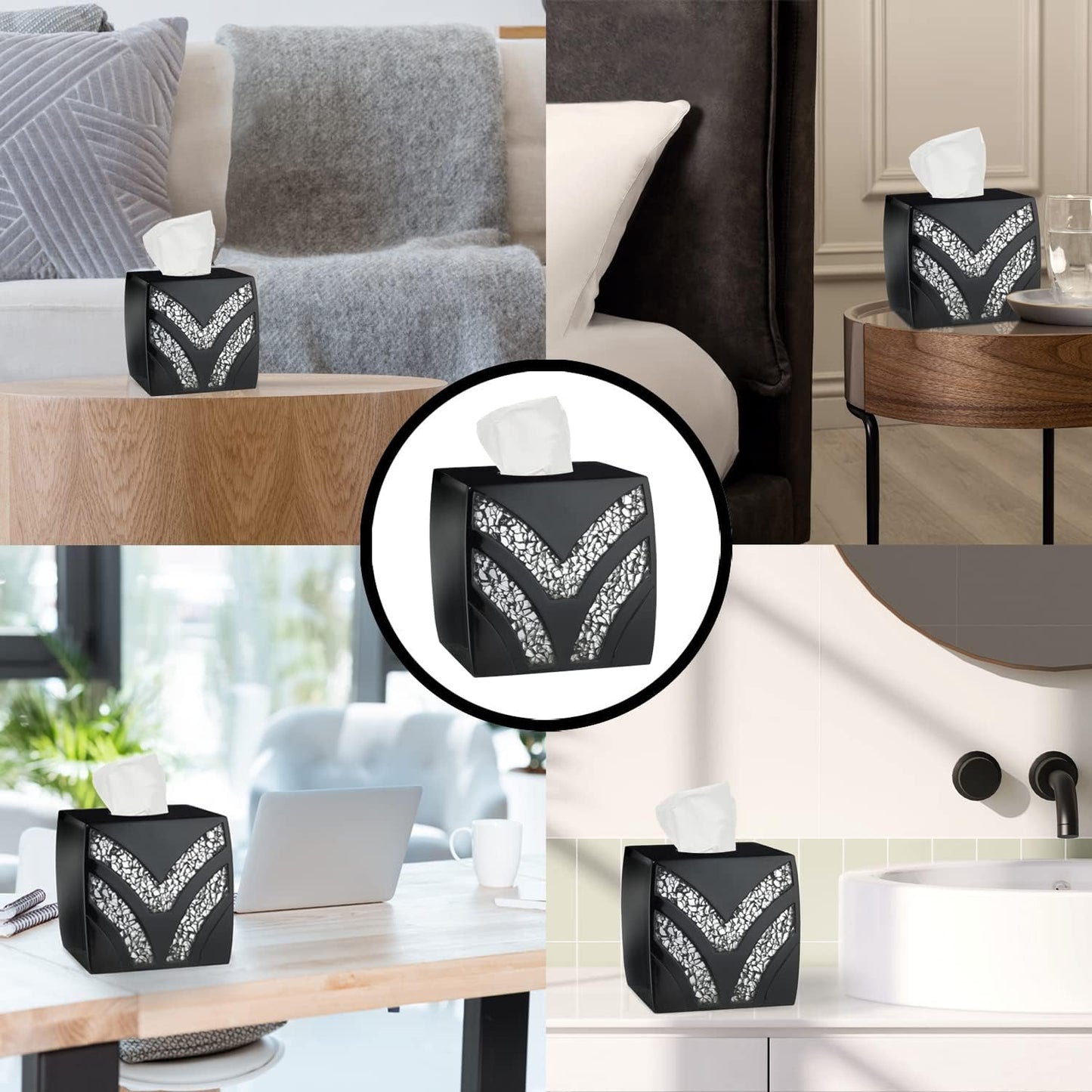 Sinatra Tissue Box Cover Square Tissue Holder / Black
