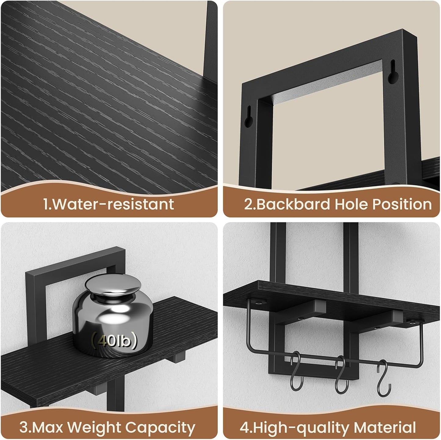 Floating Shelves / Wall Mounted Storage Shelves / Black / Set of 2