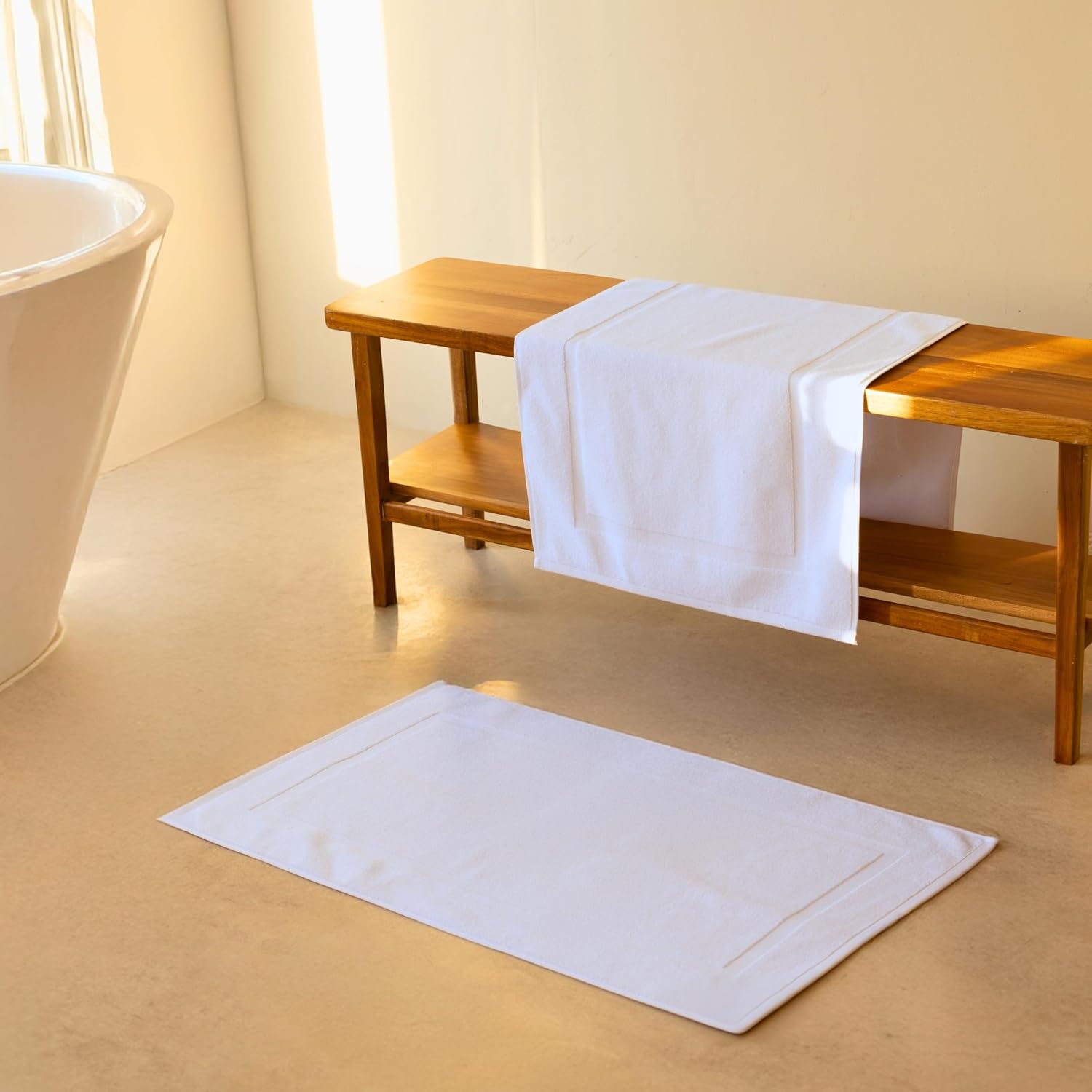 SALBAKOS 2-Piece 100% Turkish Cotton Bath Mat Towel, 20x34 inch, White | Bathroom Floor Towels, Thick Soft Most