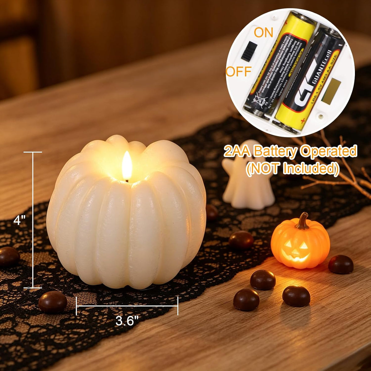 Wondise Fall Decorations Real Wax Pumpkin Candles with Remote Timer | White Battery Operated LED Candles Fall Decor for