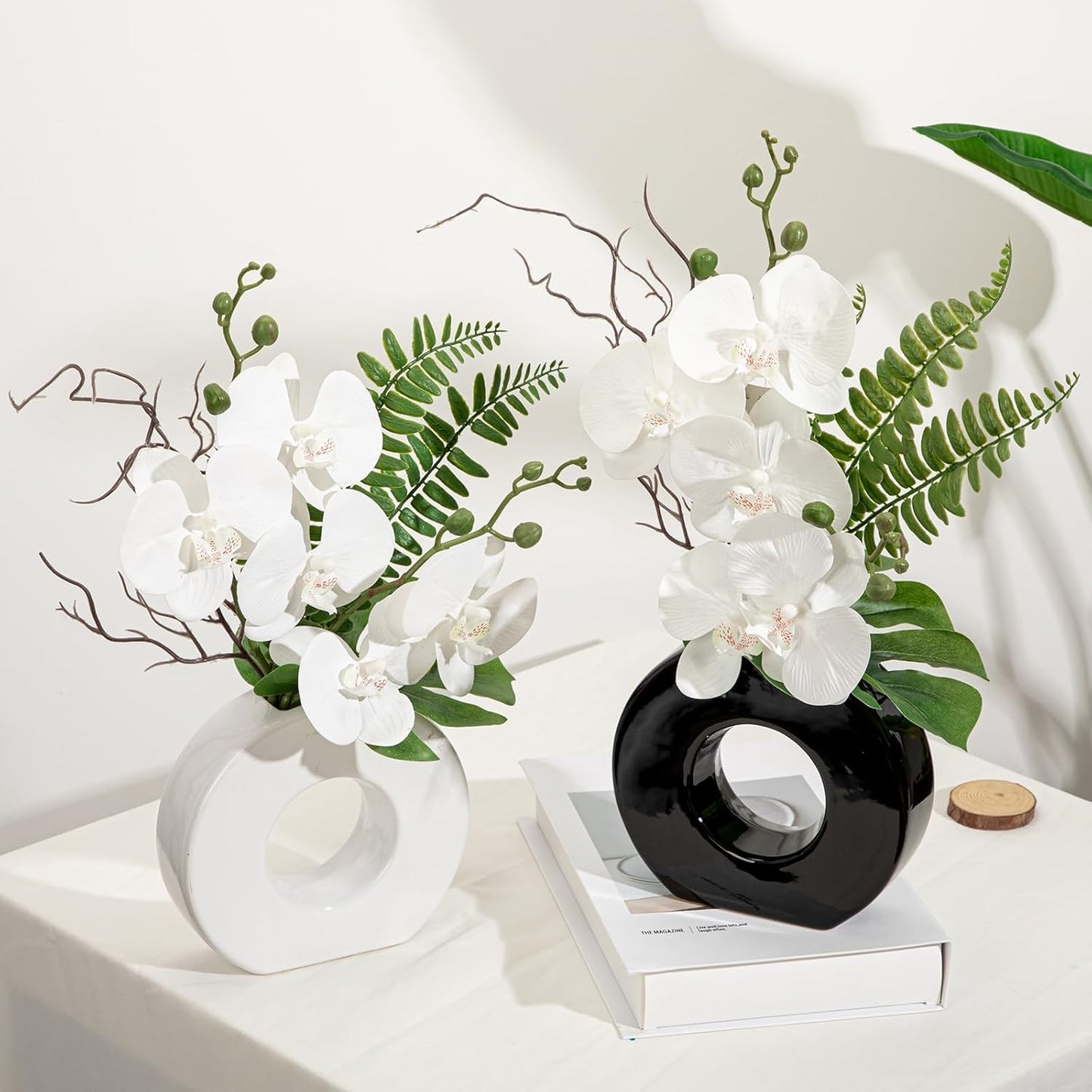 Ceramic Vase Faux Orchid Arrangement / White