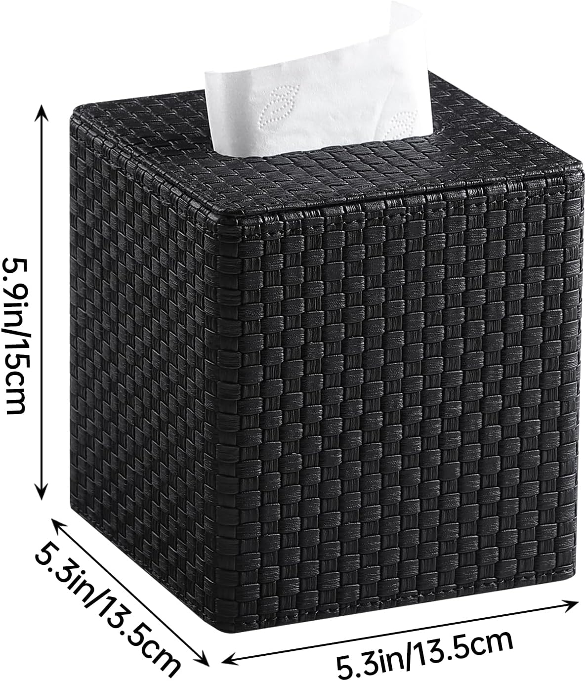 Square Tissue Box Cover / Black Woven Pattern