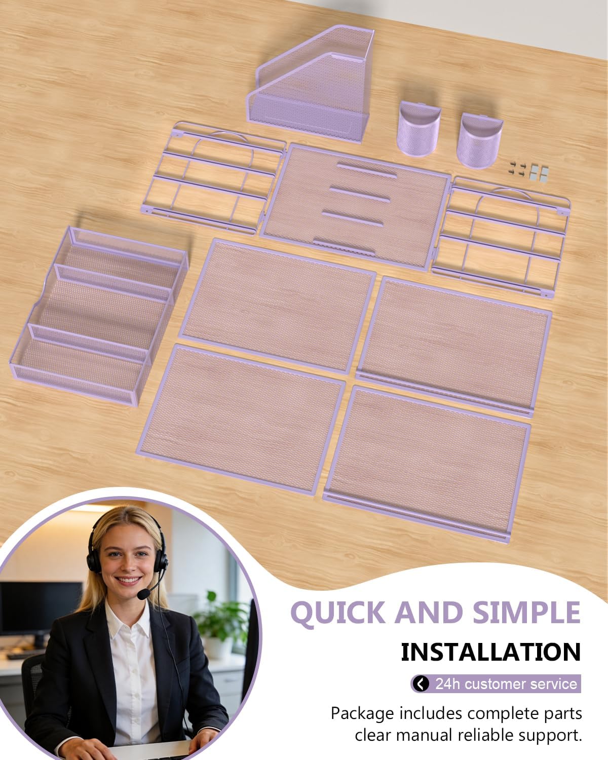 WALI Desk File Organizer, 4 Tier Desktop Paper Letter Tray Organizer with Drawer and 2 Pen Holders, Office Desk