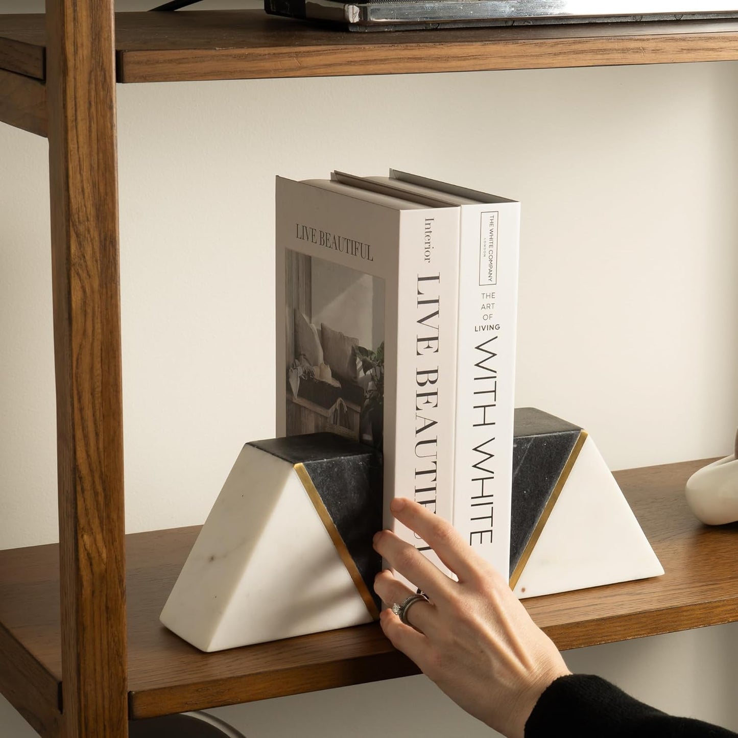 Marble Book Ends / White / Grey + Brass
