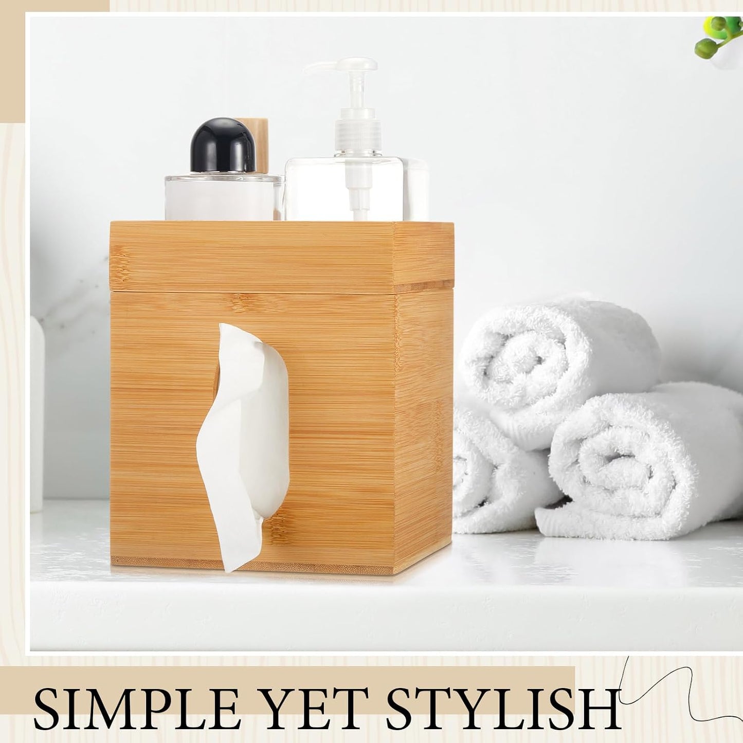 Bamboo Tissue Box Cover / 6 x 6 x 7.4