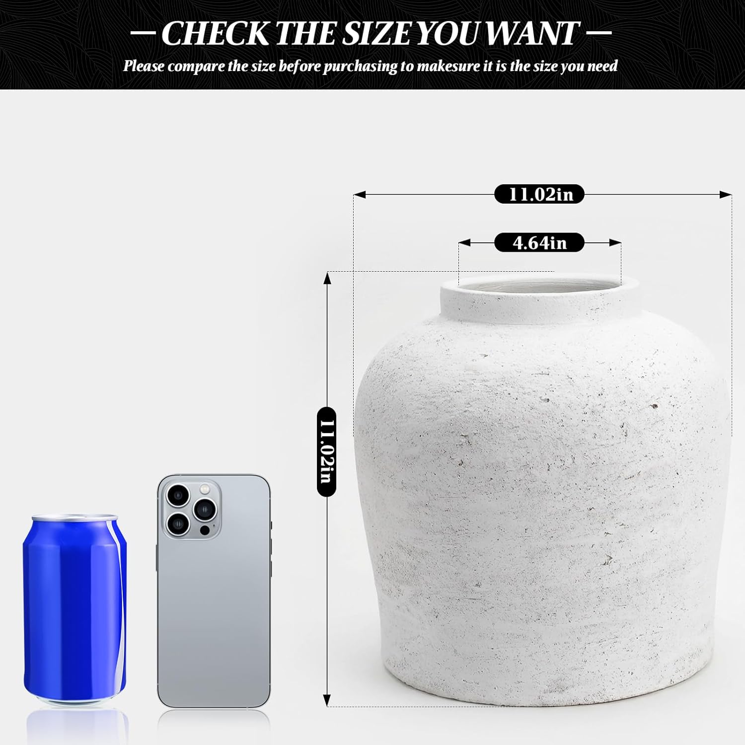 11.02" Round Ceramic Vase / 11 In-rustic-pearl / White