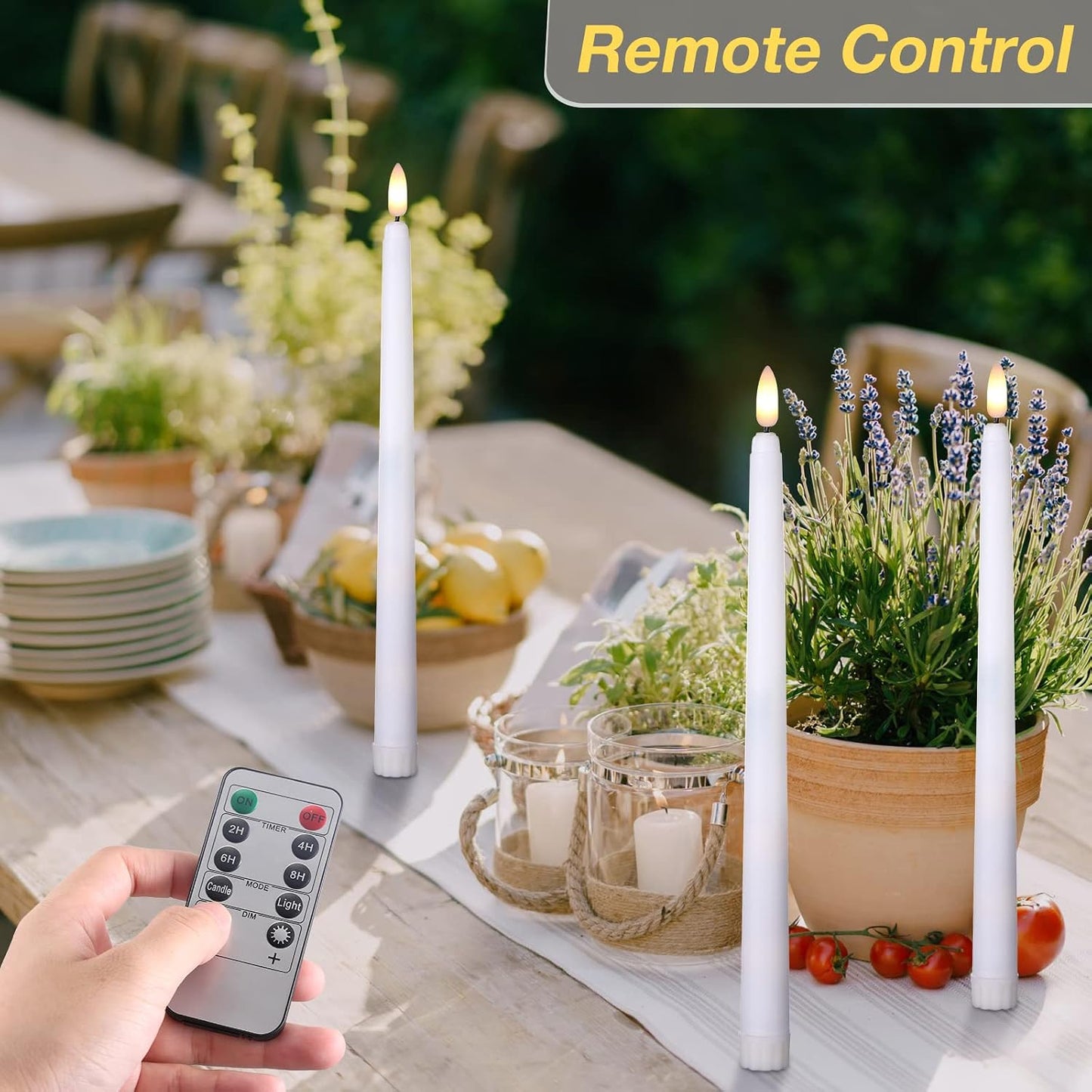 20 Pcs LED Flameless Taper Candles with Remote Timer,10.83",White | Battery Operated Flickering Candlesticks for