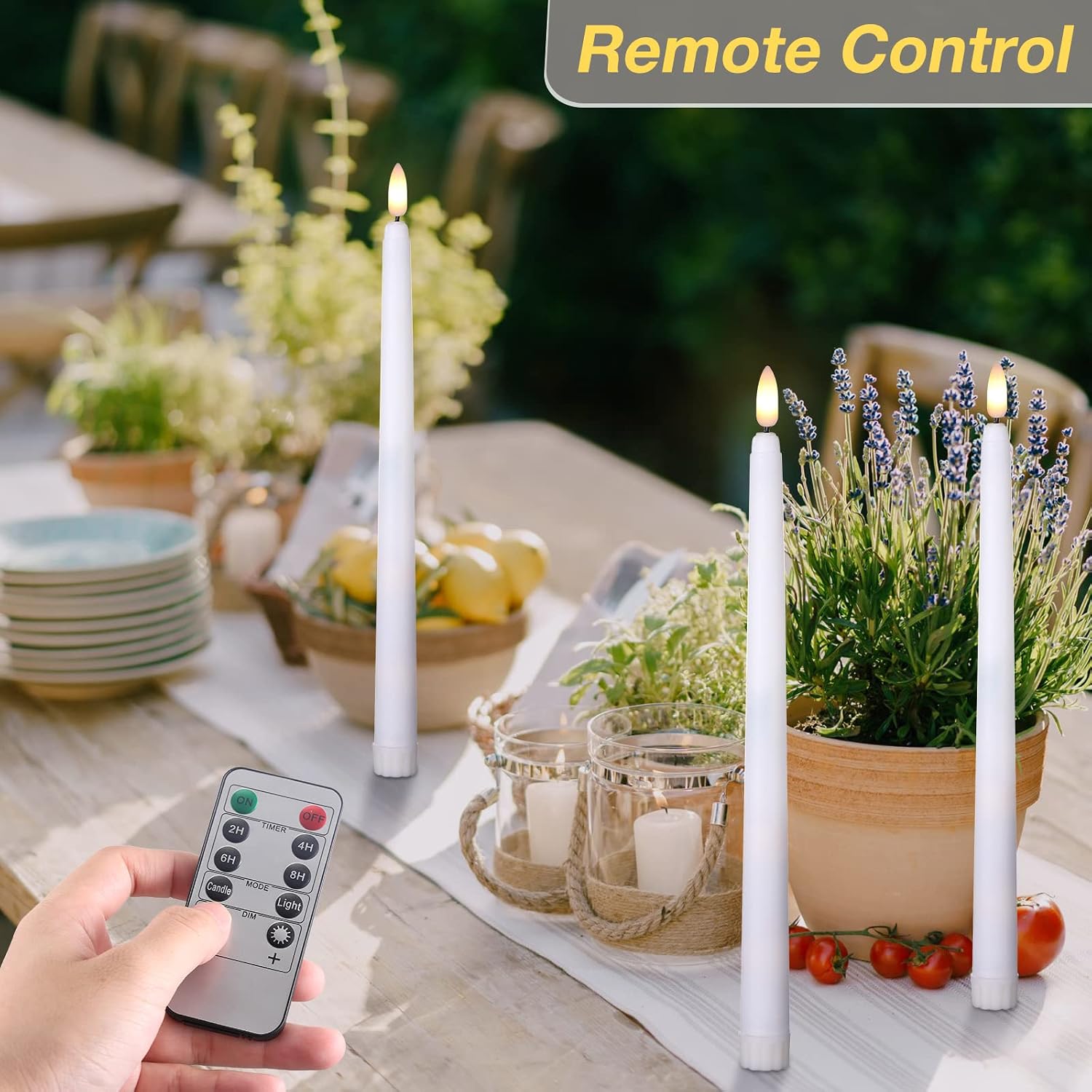 20 Pcs LED Flameless Taper Candles with Remote Timer,10.83",White | Battery Operated Flickering Candlesticks for