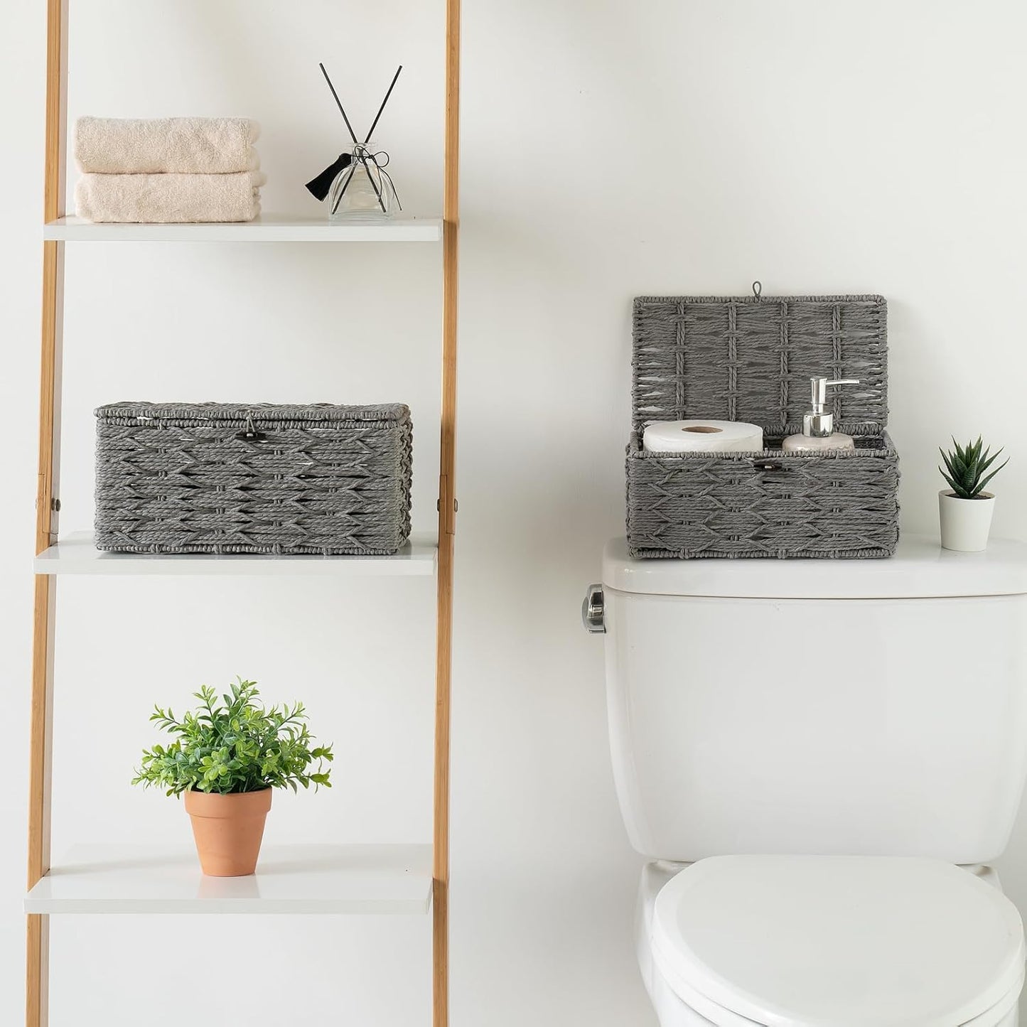 Storage Baskets Bin / Lid Decorative Paper Rope Handwoven Basket Organizer