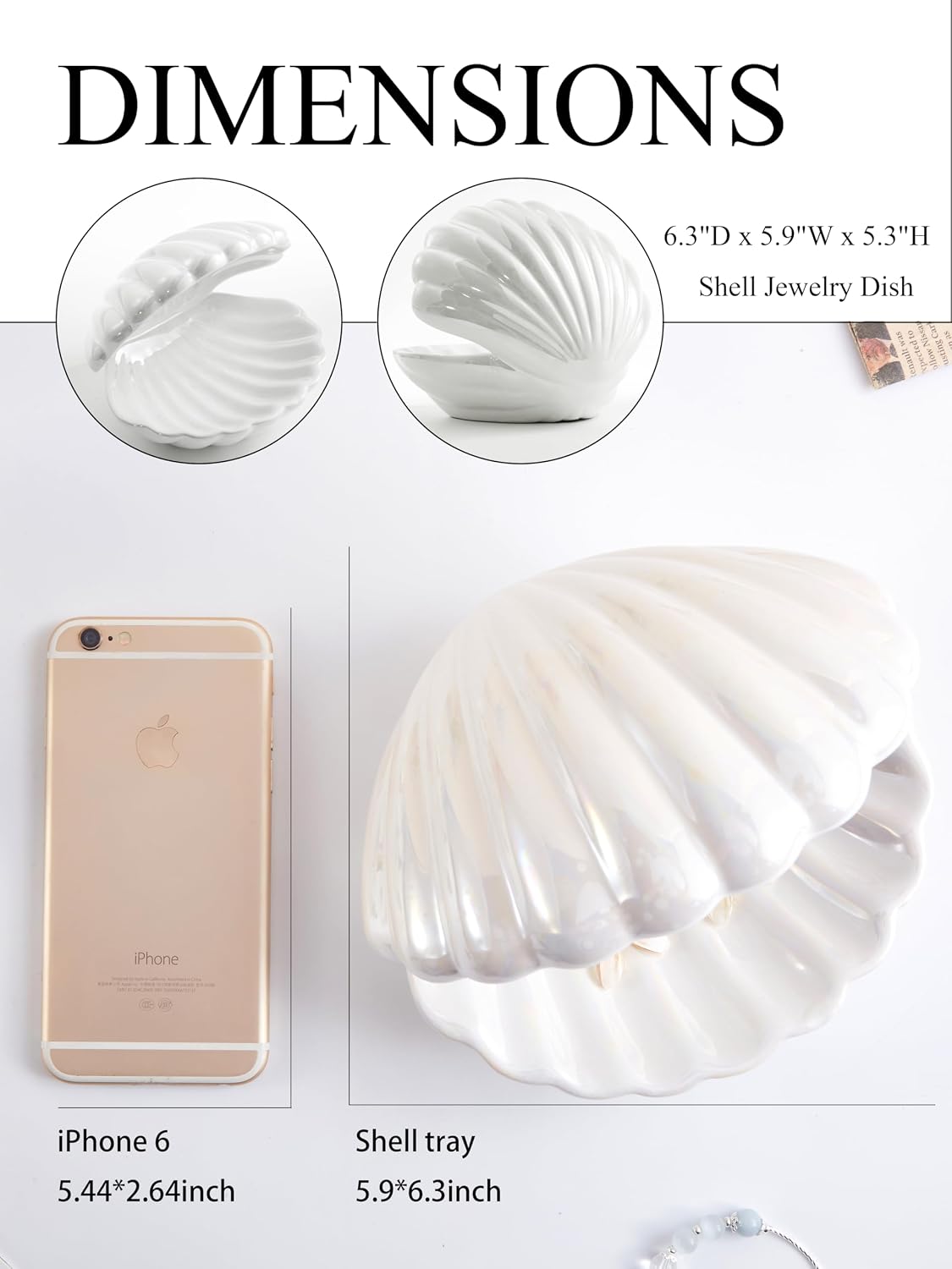 Ceramic Trinket Tray Clamshell Jewelry Storage Dish / White