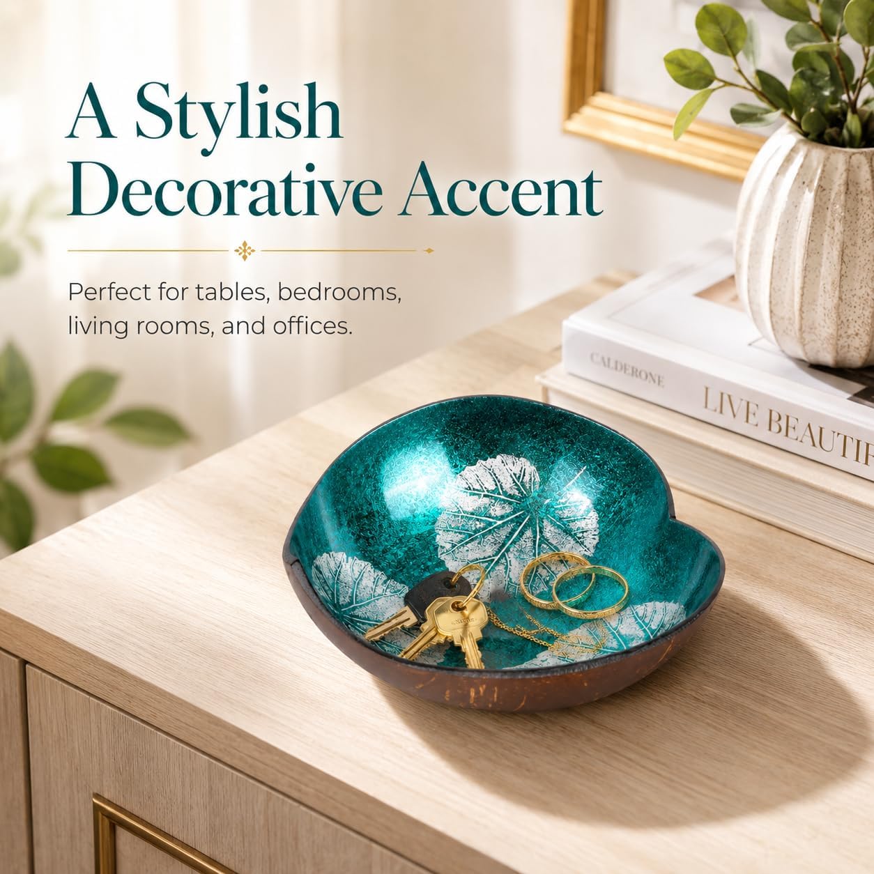 Key Bowl Holder for Entryway Table / Blue Leaves