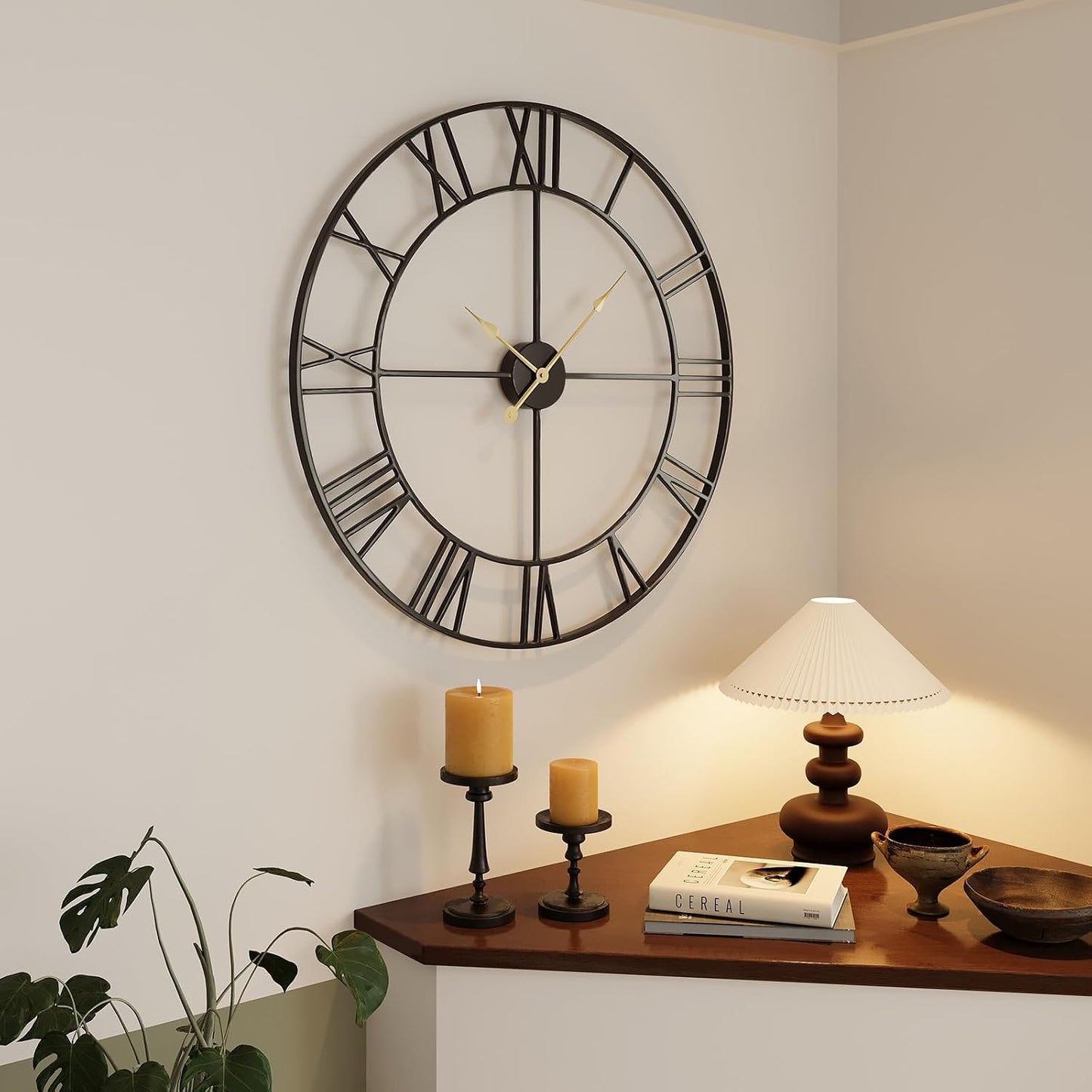 Cuspin Large Wall Clock 30 Inch for Living Room Decor, Black Roman Numeral | Modern metal round,battery operated,silent