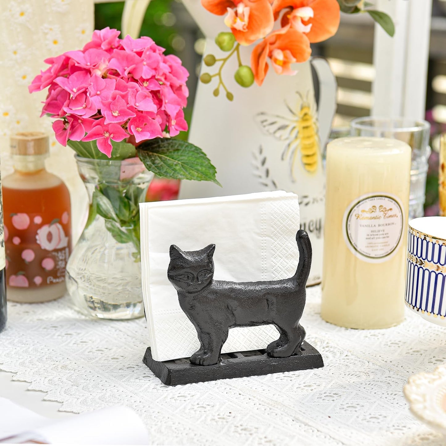 Vintage Cast Iron Napkin Holder / Standing Cat