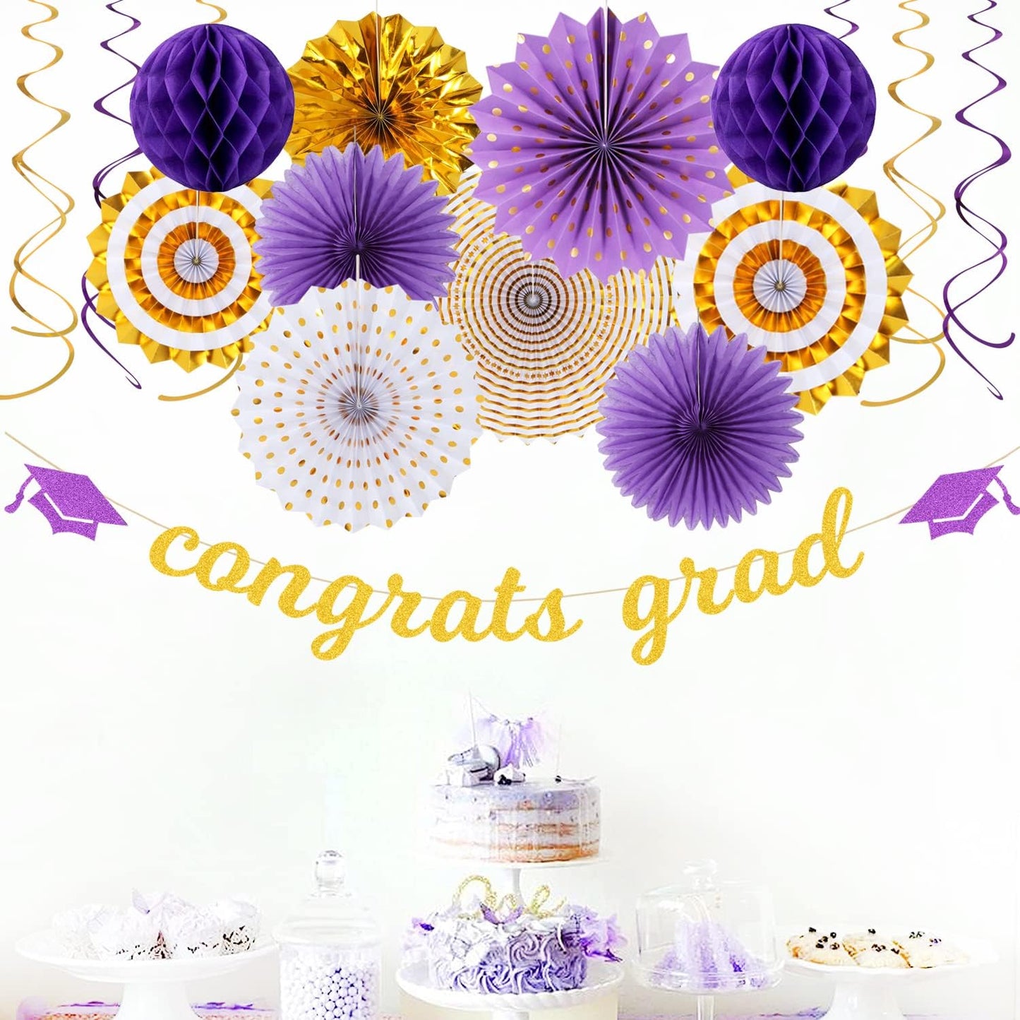Kits 2026 Congrate Grad Garland / Congrate Grad Purple Gold / Set of 18